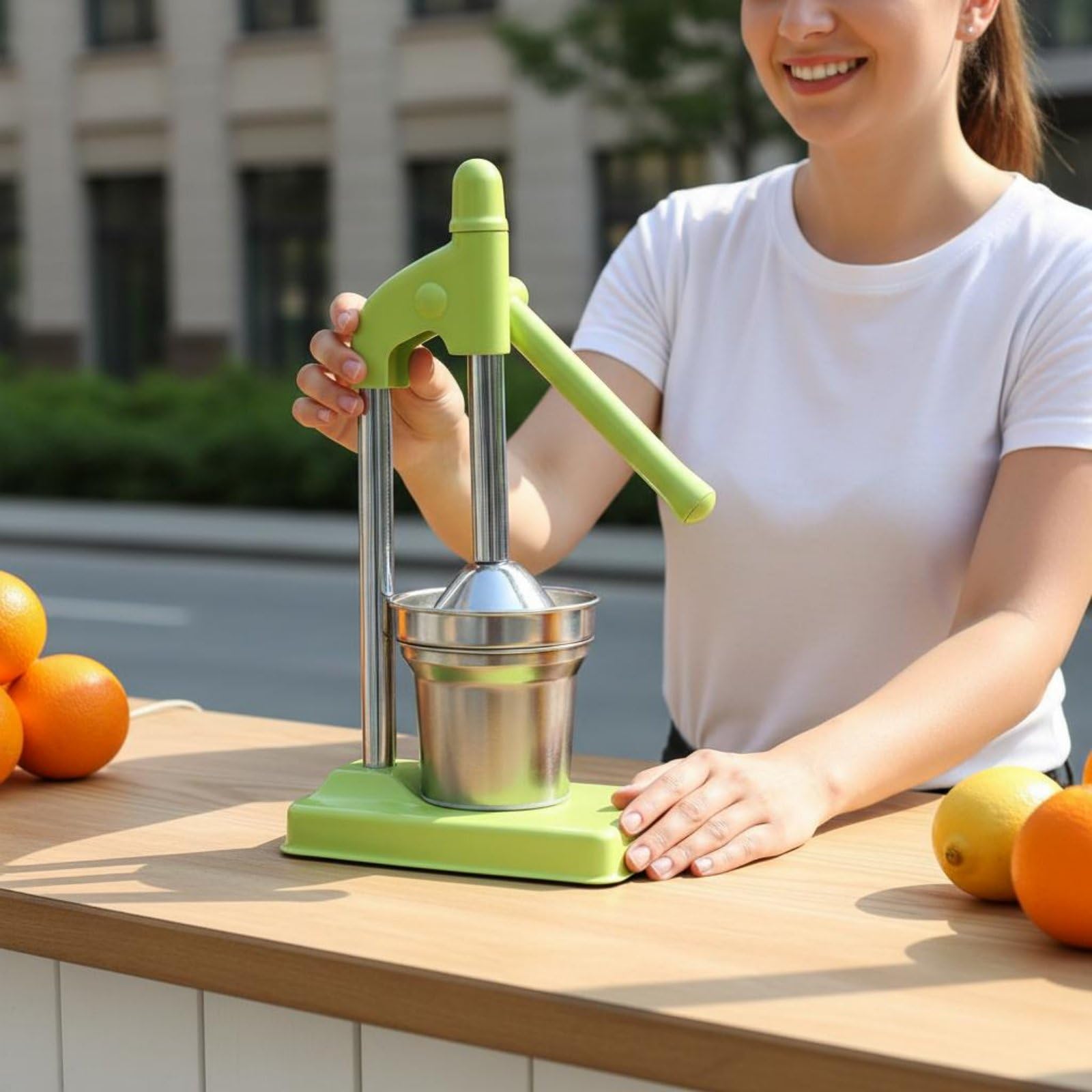 Manuelle Saftpresse Zitronenpresse Handentsafter Zitrusentsafter in 304 Edelstahl für Maximale Ausbeute mit Separatem Abnehmbaren Saftbehälter für Haushalt Straßenverkauf Frühstücksbar, Orange