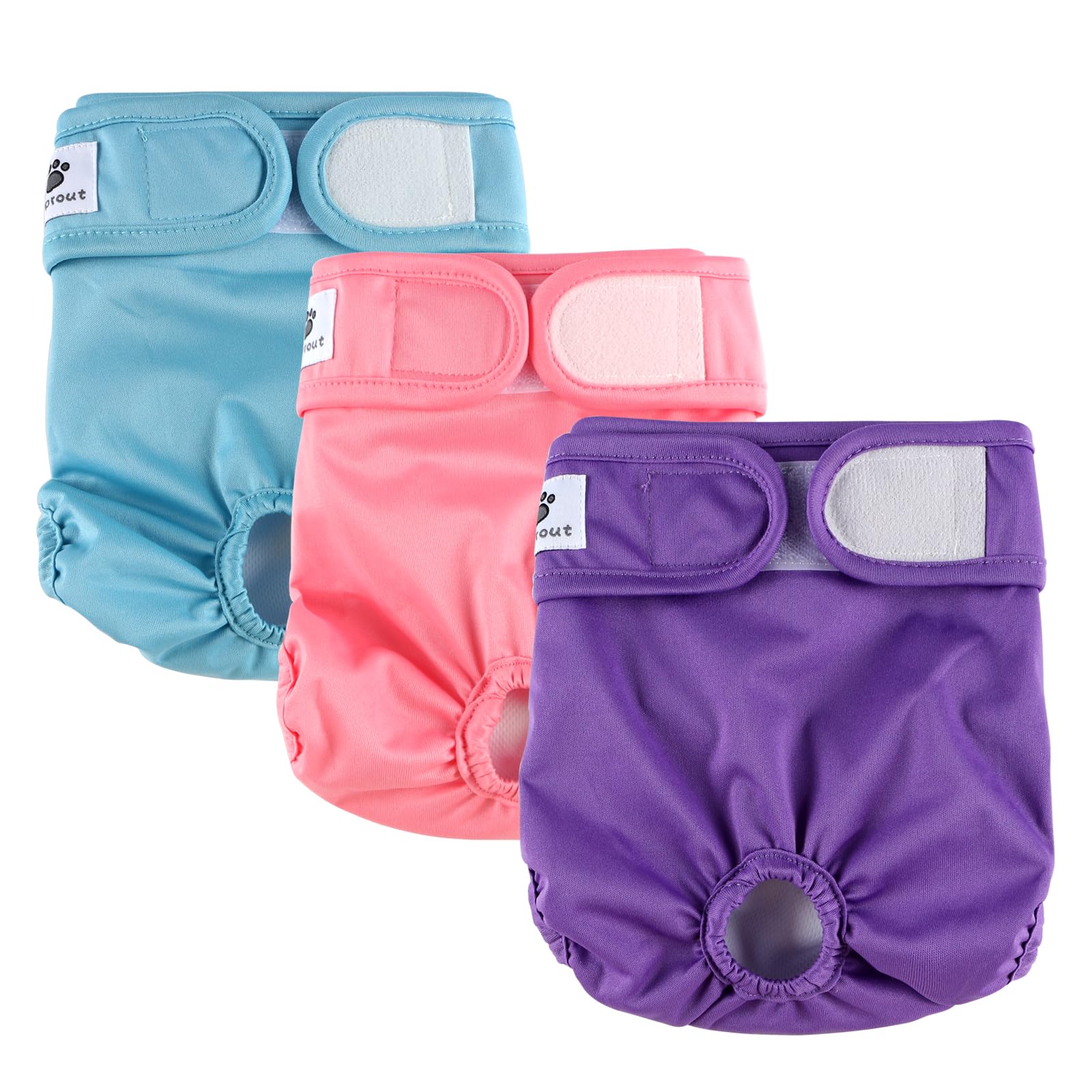 Hisprout 3-Pack Female Dog Diaper Highly Absorbent Incontinence Reusable Washable Breathable Durable Doggie Diapers Pants Dog Season Pants(L,Pink/Purple/Blue)