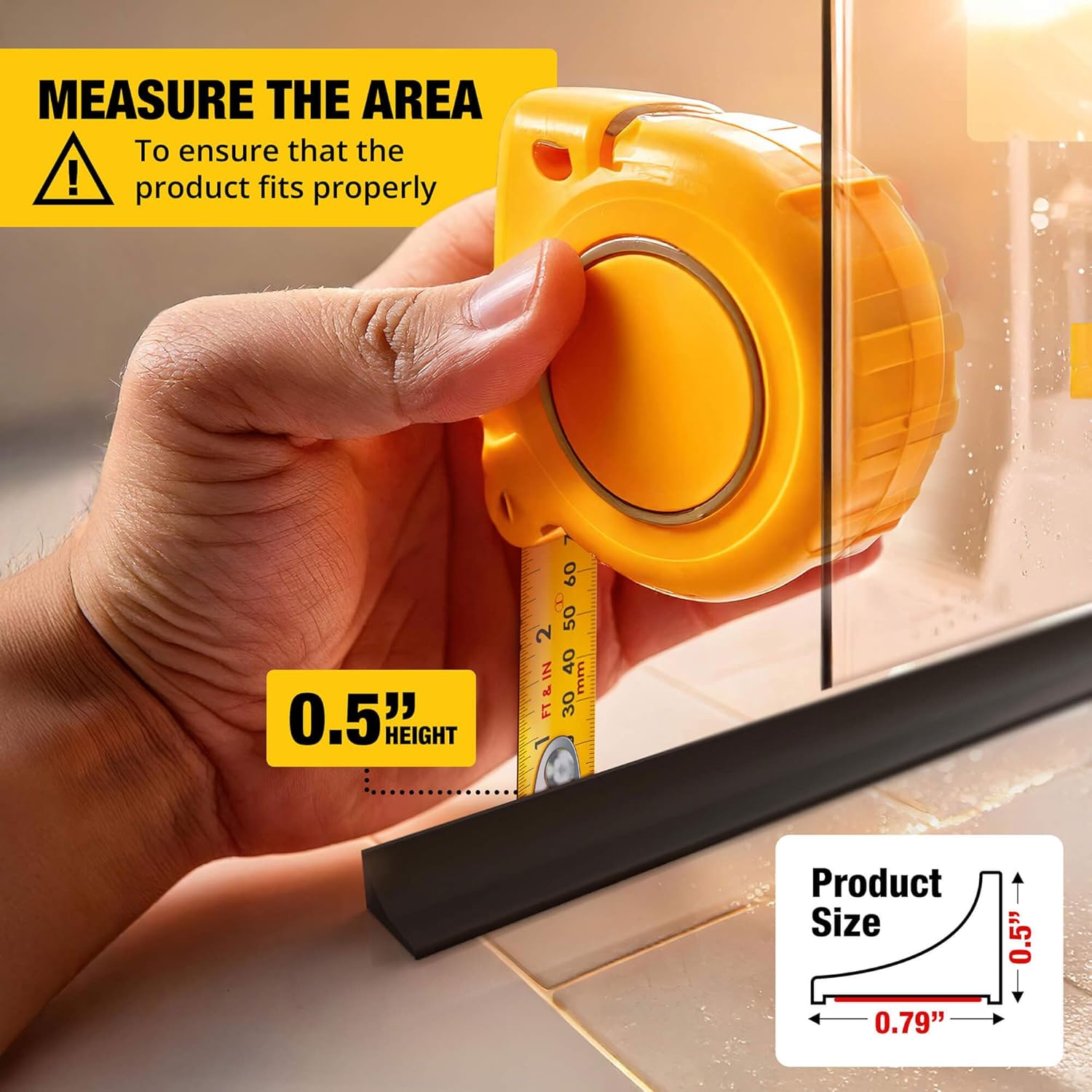 Shower Threshold Water Dam Barrier 85" - Black Collapsible Shower Water Blocker - Guard for Walk in Shower - Water Guard Stopper for Floor - Shower Door Water Blocker by Hippo Dam