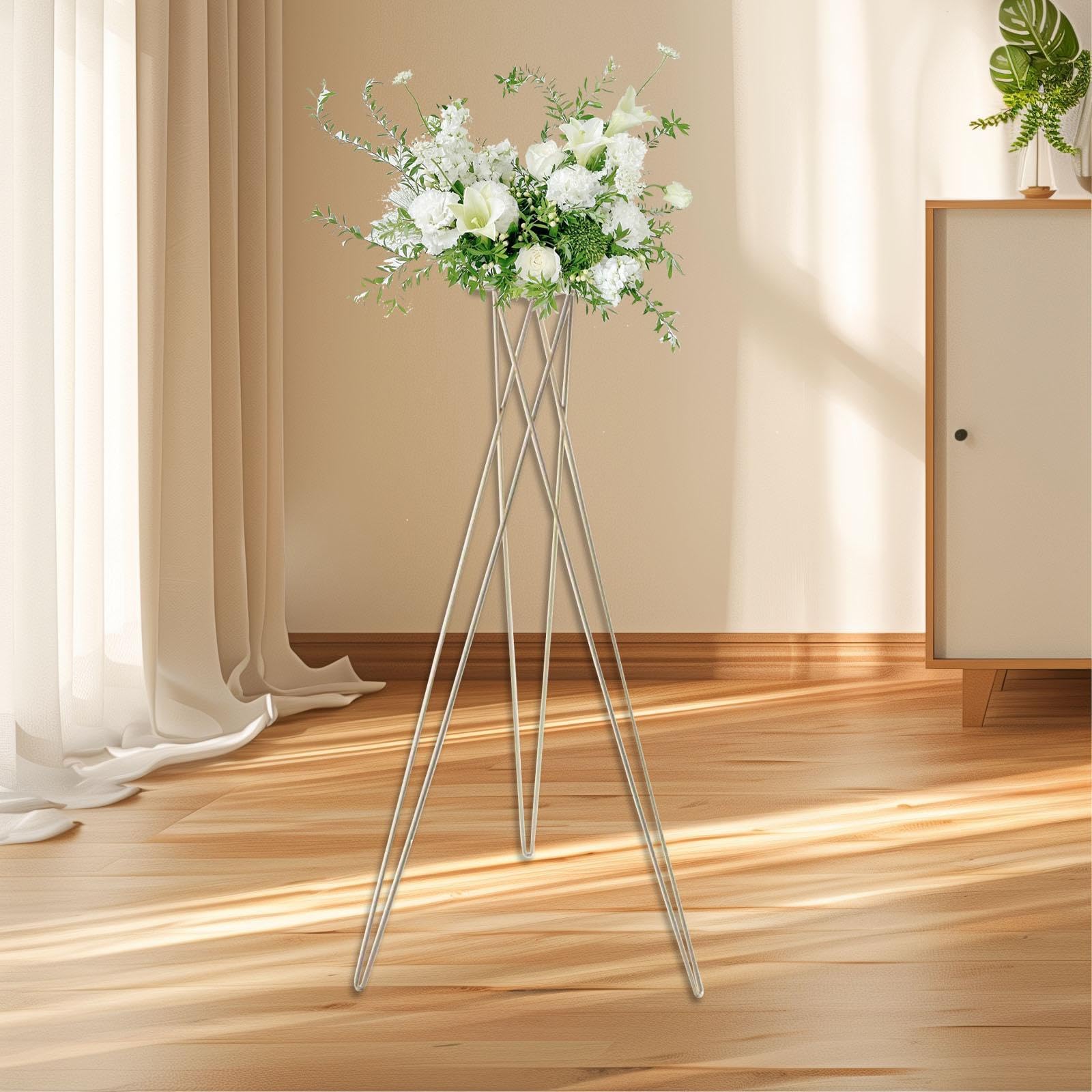 Support à Fleurs Trépied Avec Motif Cœur - 46 Pouces (117 Cm), Blanc, Plastique - Pour Mariage, Déco Intérieure, Plantes
