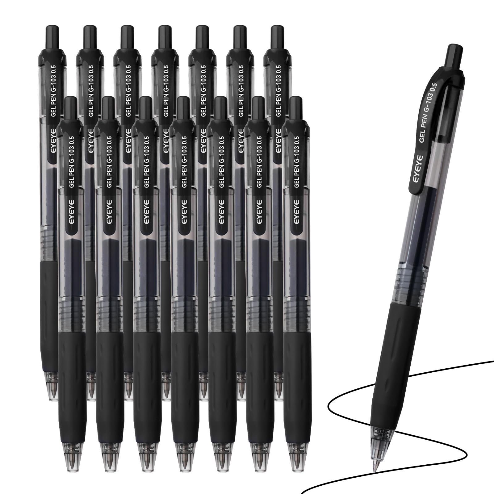 EYEYE 0.5mm Gel Pens Pack of 15 Black Retractable Pens Extra Fine Point Smothing Writing Pens for Office, School