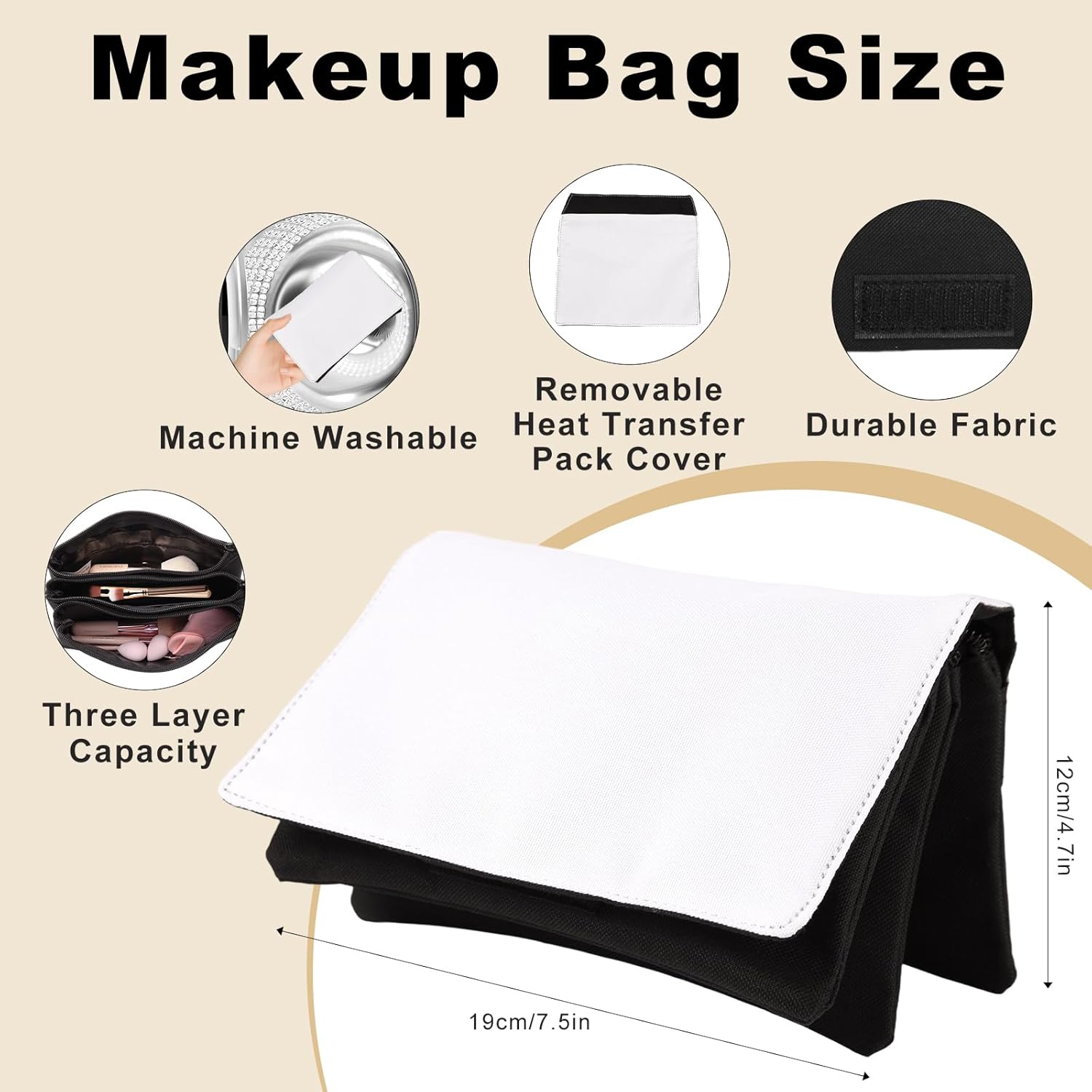 8Pcs Sublimation Blank Canvas Makeup Bags,Sublimation Makeup Bag Bulk DIY Heat Transfer Canvas Pen Case Pencil Cosmetic Makeup Bags Sublimation Bags with Zipper for Makeup Bag Travel Toiletry Pouch - Image 2