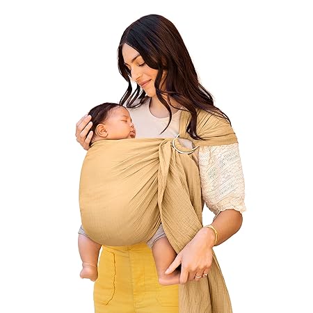 Moby Ring Sling | Versatile Support Wrap for Mothers, Fathers, and Caregivers | Baby Wrap and Carrier for Newborns, Infants, and Toddlers | Holder Can Carry Babies up to 33 lbs | Saffron