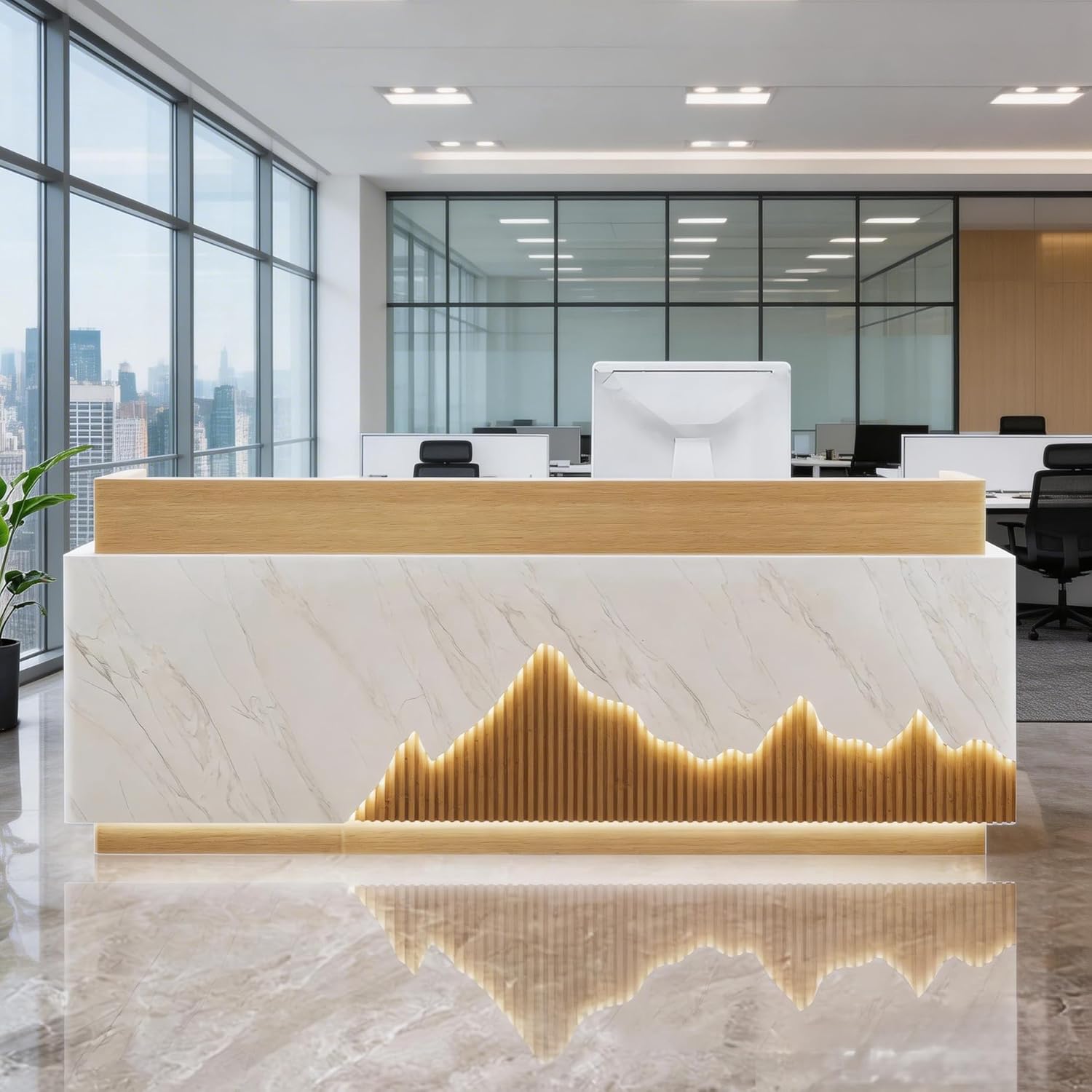 Large Reception Desk with Counter Modern Front Receptionist Desk Checkout Counter Table Retail Counter for Reception Room/Salon/Office/Store/Home B 94inch/240cm