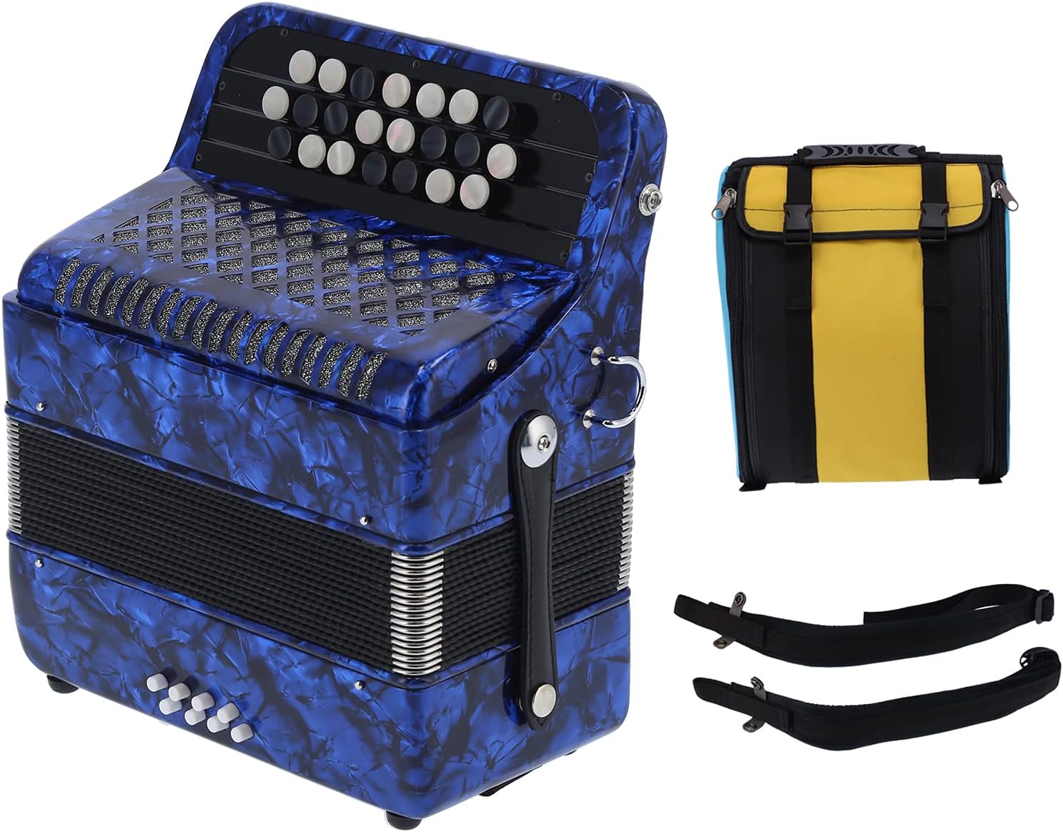 22 Key Diatonic Accordion 8 Bass Professional Button Accordion Instrument for Beginner with Storage Bag(Blue)