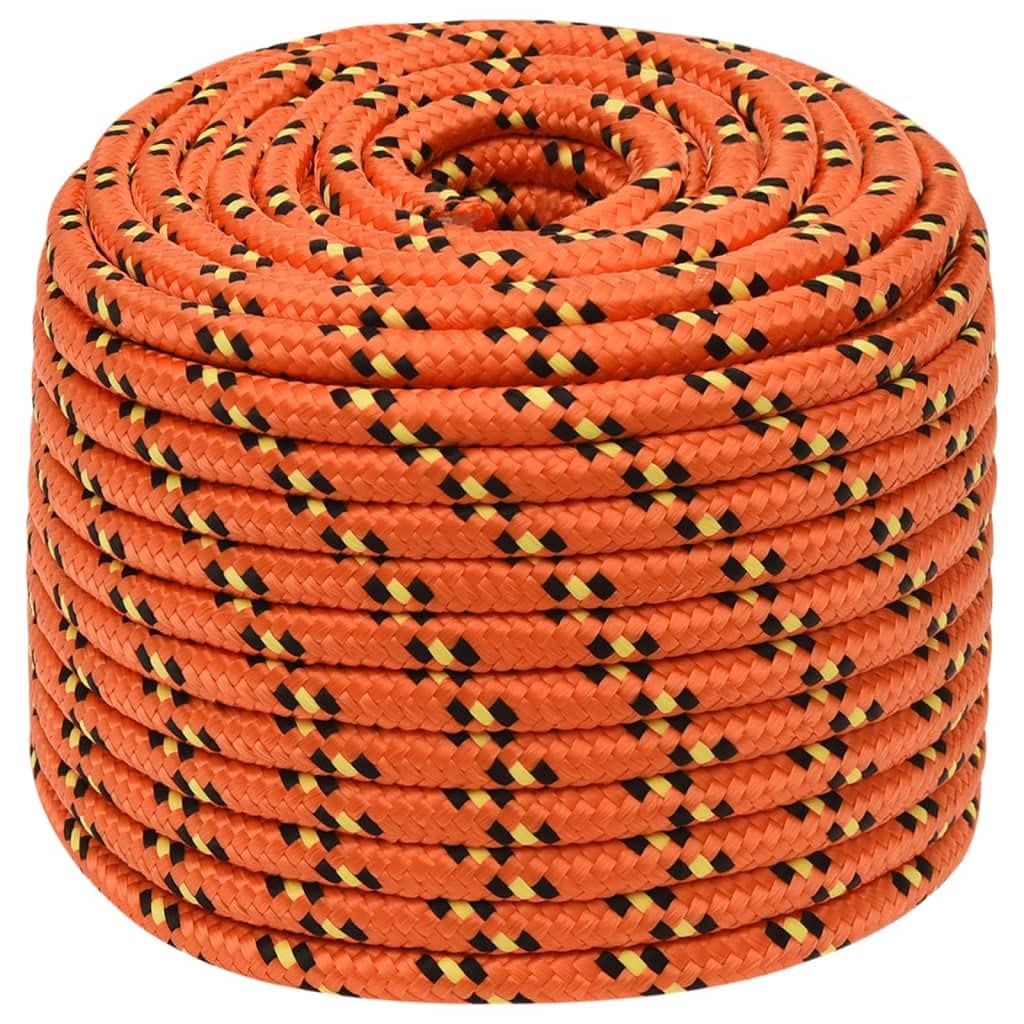 vidaXL Boat Rope Anchor Line Braided Cord UV Resistant Ship Marine Yacht Coil Rope Abrasion Resistant Orange 12 mm 100 m Polypropylene