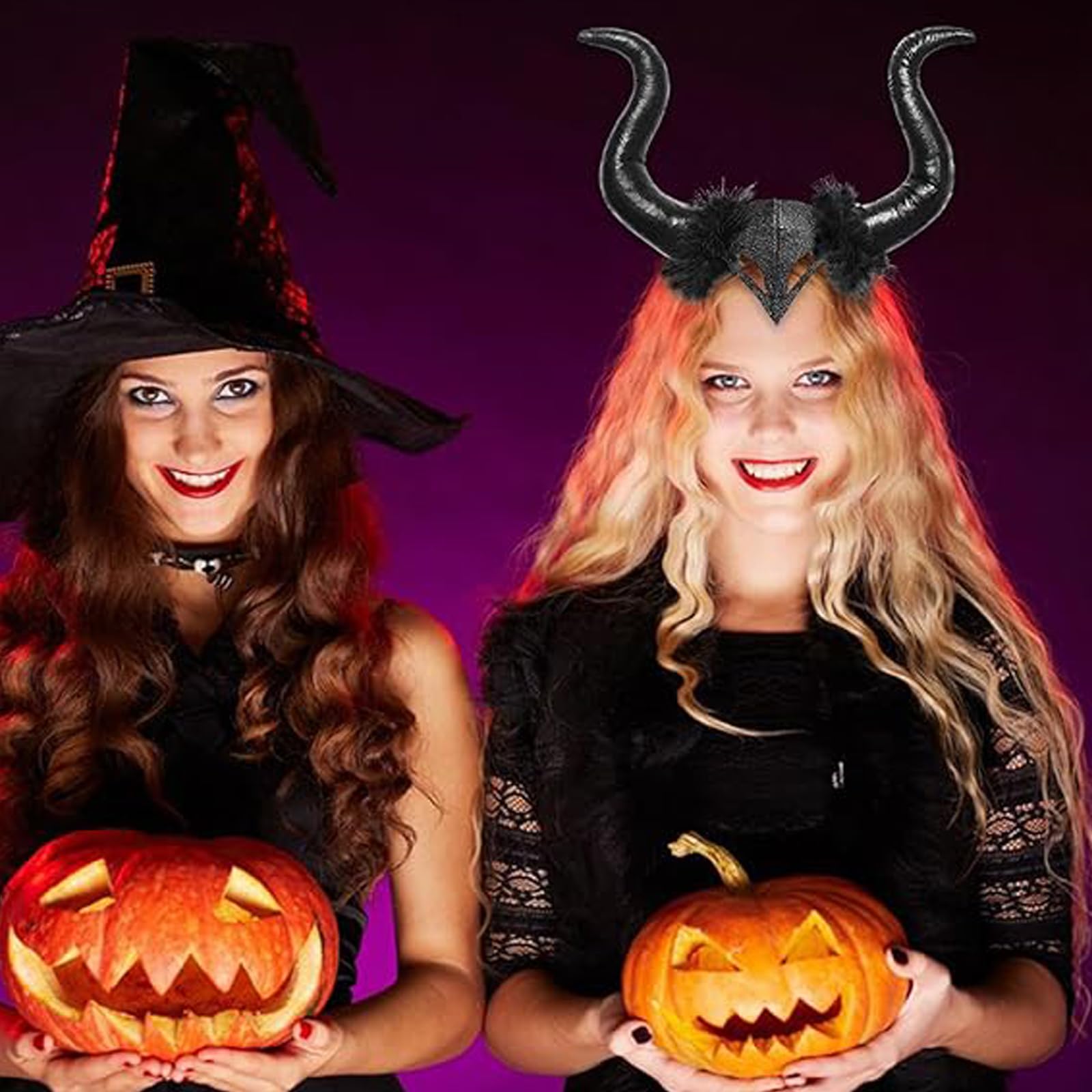 3 Pezzi Corna Diavolo Halloween Fascia Corno Demone Costume Donna Regina Nere Copricapo con Collana Pizzo Corna Diavolo Gotico Antilope per Carnevale Cosplay Halloween