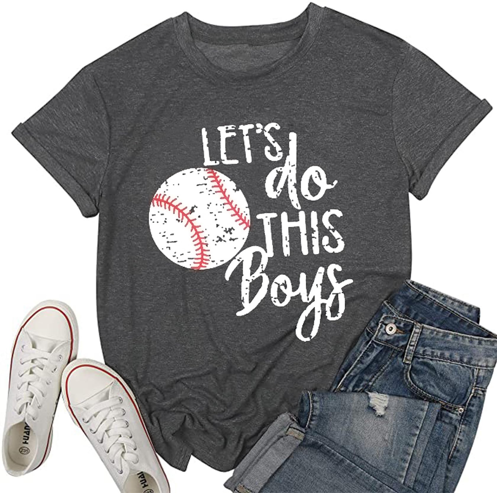 DUDUVIE Women Let's Do This Boy Baseball Mom Tshirt Casual Letter Print Tops Tee