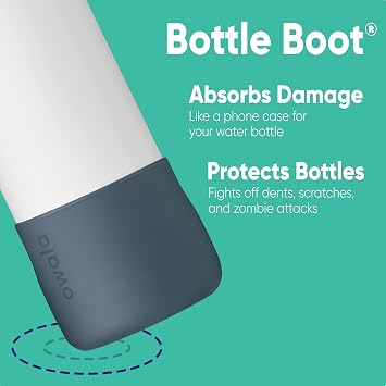 OwalaOwala FreeSip Insulated Stainless Steel Water Bottle, Very Dark & Silicone Water Bottle Boot, Anti-Slip Protective Sleeve Cover, BlackOwala