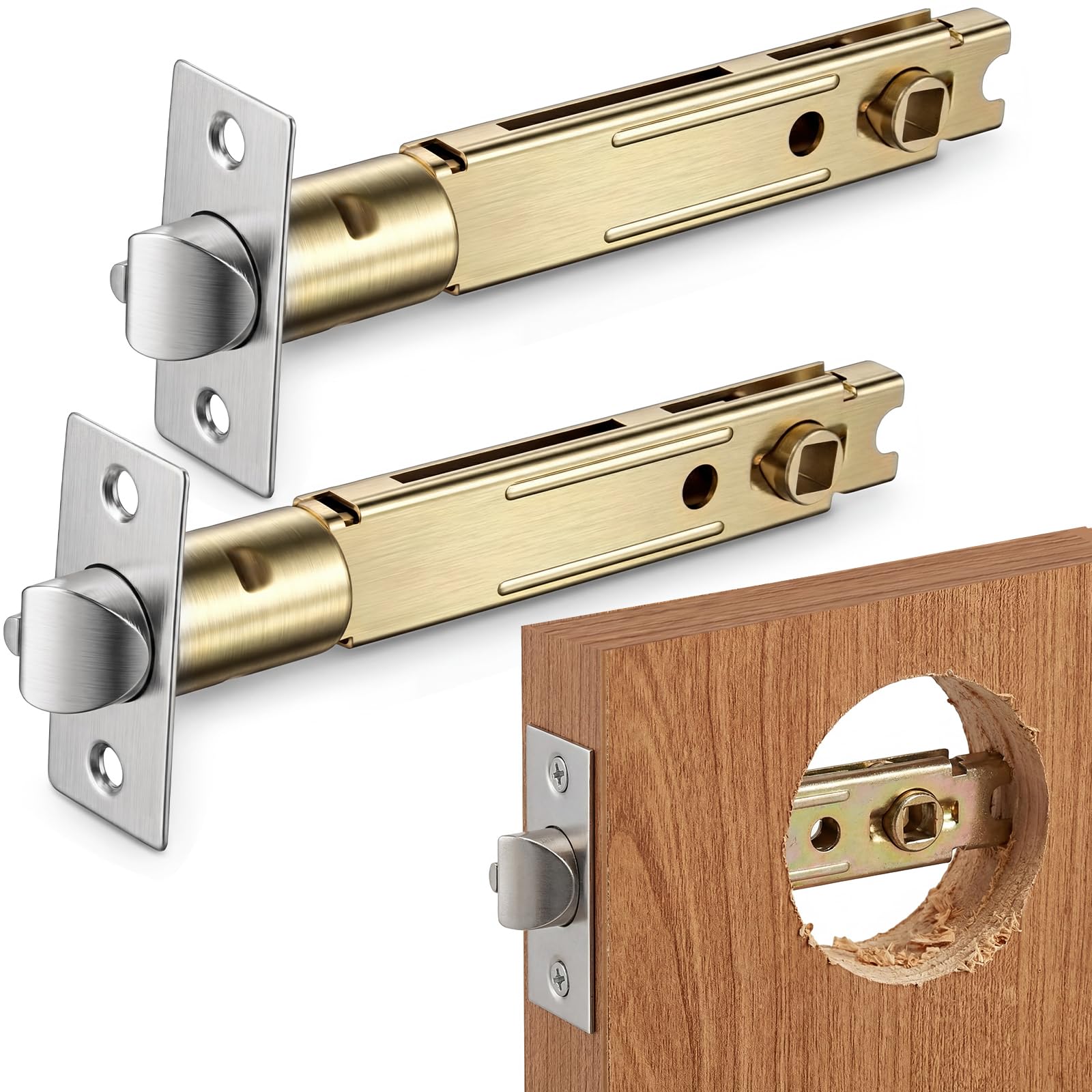 Hicarer 2 Pack 5" Backset Entry Door Latch, 19/64" (7.6mm) Square Spindle Opening, Square Corner Faceplate, for Knobsets & 90° Lever Handles, Includes Screws