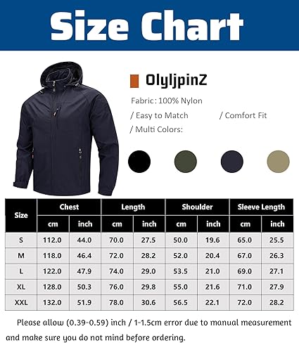 OlyljpinZ Heren Lichtgewicht Jas Winddicht Werk Softshell Buitenkleding Militaire Tactische Outdoor Sport Jas Ademende Wandel Berg Jas Multi-Zakken Windjack met Afneembare Capuchon, Zwart, M