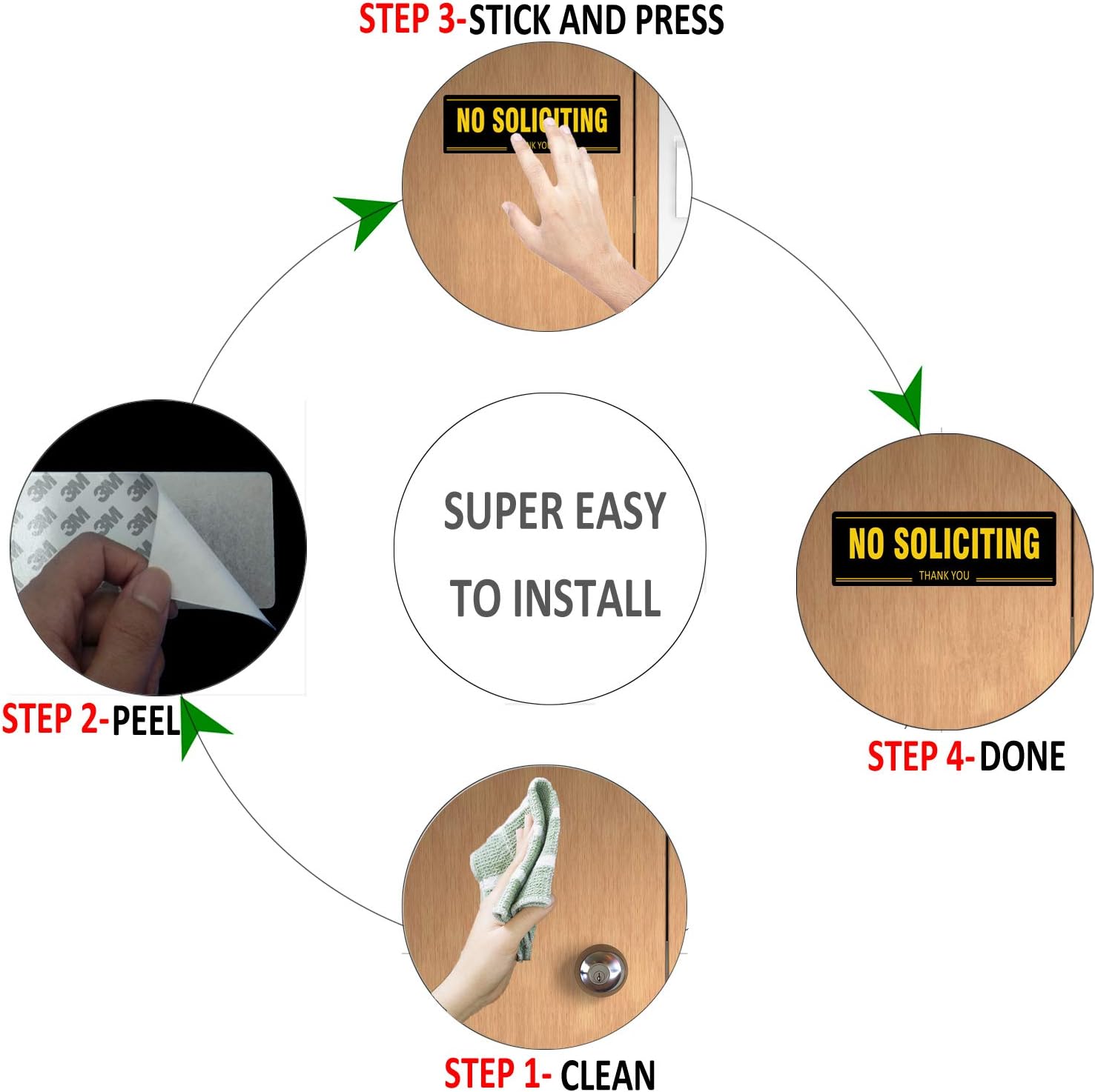 (2 Pack) No Soliciting Sign for House, Metal Self-Adhesive No Soliciting Sign for Door, 7.5" x 2.5" No Soliciting Signs for Business, No Solicitation Signs for Home Office Gate Window, Indoor Outdoor Use Weather Resistant No Fade Rust Free