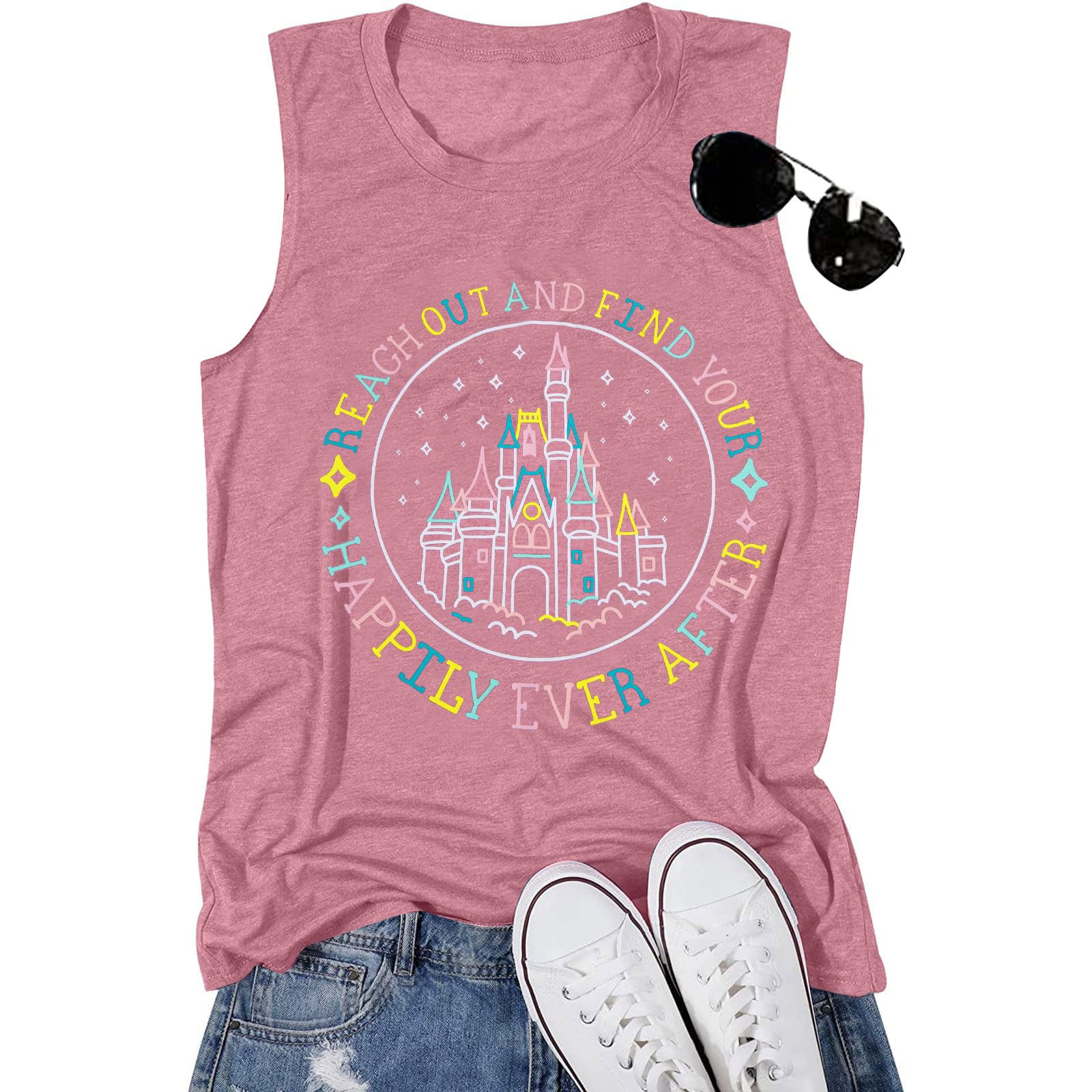 KIDDAD Magic Kingdom Tank Tops for Women: Magical Shirts Fairy Castle Shirt Family Vacation Vest Summer Sleeveless Tops