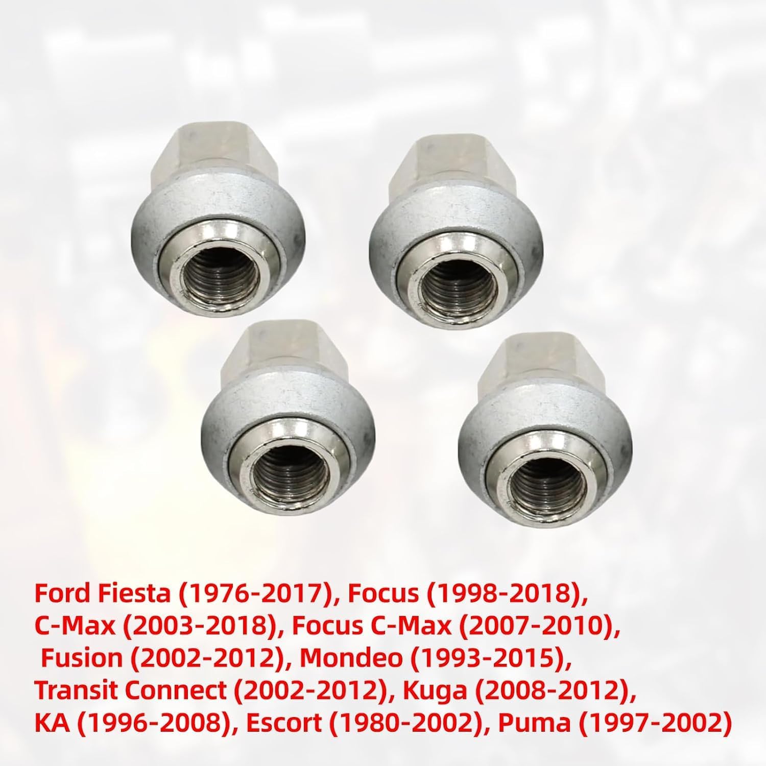 Raheem 1366029 Lot de 4 écrous de roue en alliage M12 x 1,5 mm en acier inoxydable pour Ford Fiesta Focus Mondeo Fusion C-Max Kuga Transit Connect Escort Puma Volvo C30 S40 V40 V50 C70 81EB1K024AB