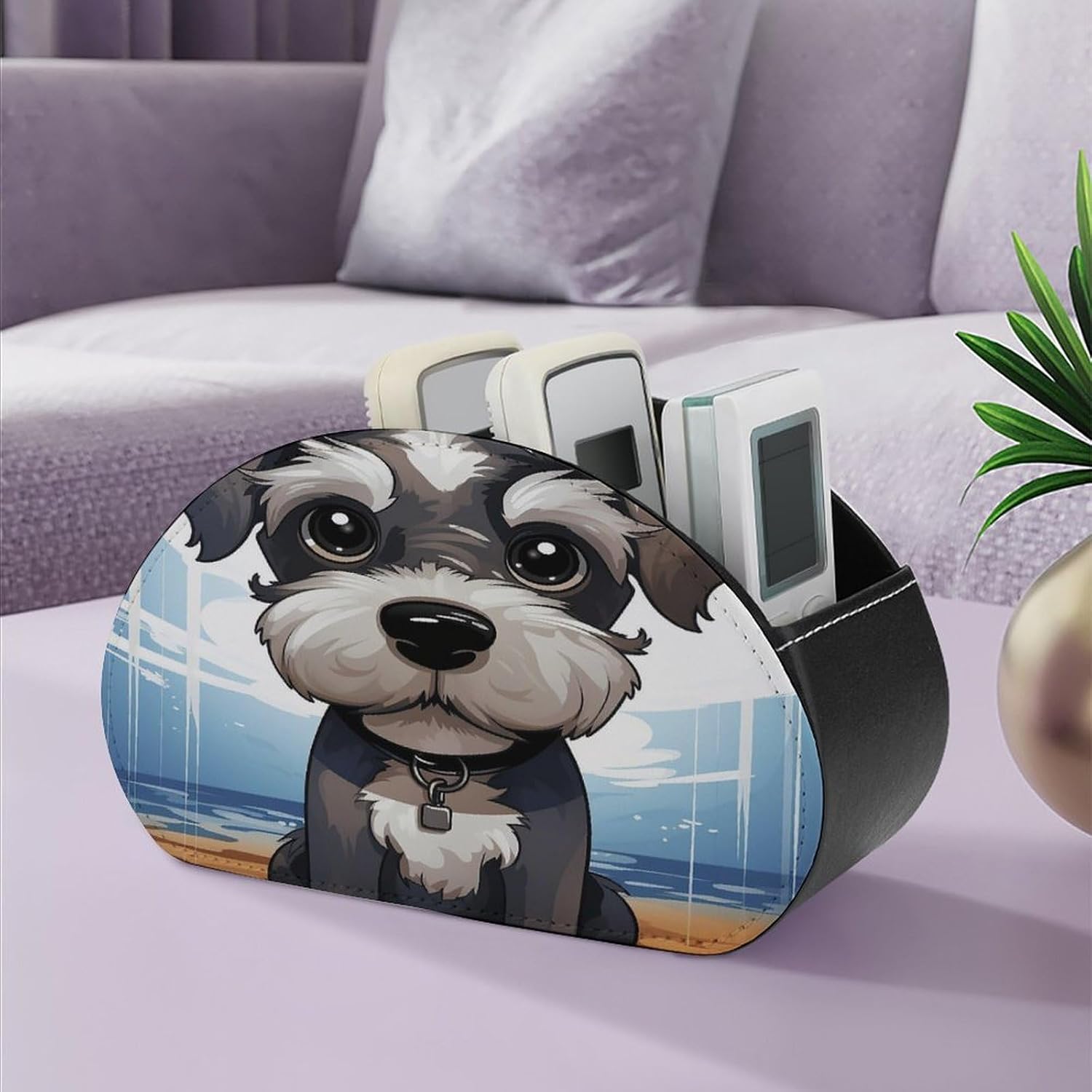TV Remote Control Holder, 5 Compartments, Adorable Schnauzer image 5