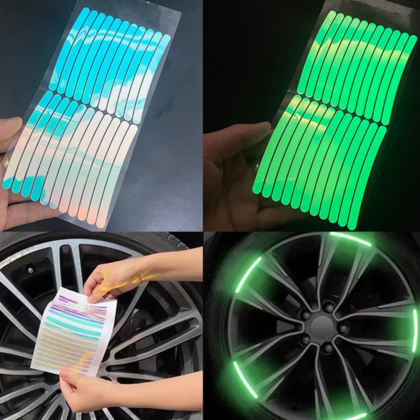 PROPFE Adesivi Riflettenti per Auto | Riflettore della Spia di Sicurezza della Striscia del Tubo del Raggio della Ruota, Adesivo Riflettente per Pneumatici per Bici, Adesivi Riflettenti 3D per