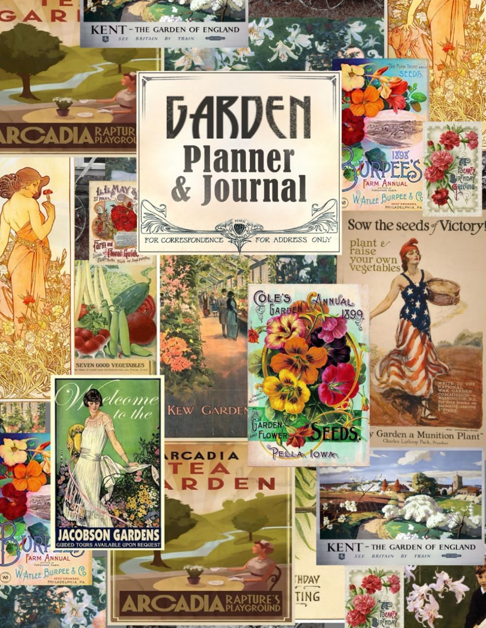 Garden Planner & Journal: Gardening Gifts / Calendar / Diary [ Paperback Notebook * 1 Year - Start any time * Large - 8.5 x 11 inch * Decorative Black ... * Vintage ] (Gifts & Presents for Gardeners)