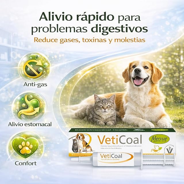 Foto 2 de 8 de Mervue VetiCoal Paste 30 ml, Pasta de Carbón Activado para Perros y Gatos, Apoyo Digestivo para Gases
