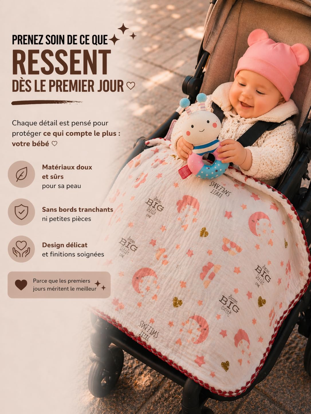 Coffret Cadeau de Naissance Bébé – Cadeau pour Nouveau-né avec Peluche, Hochet et Accessoires – Fille et Garçon (rose)