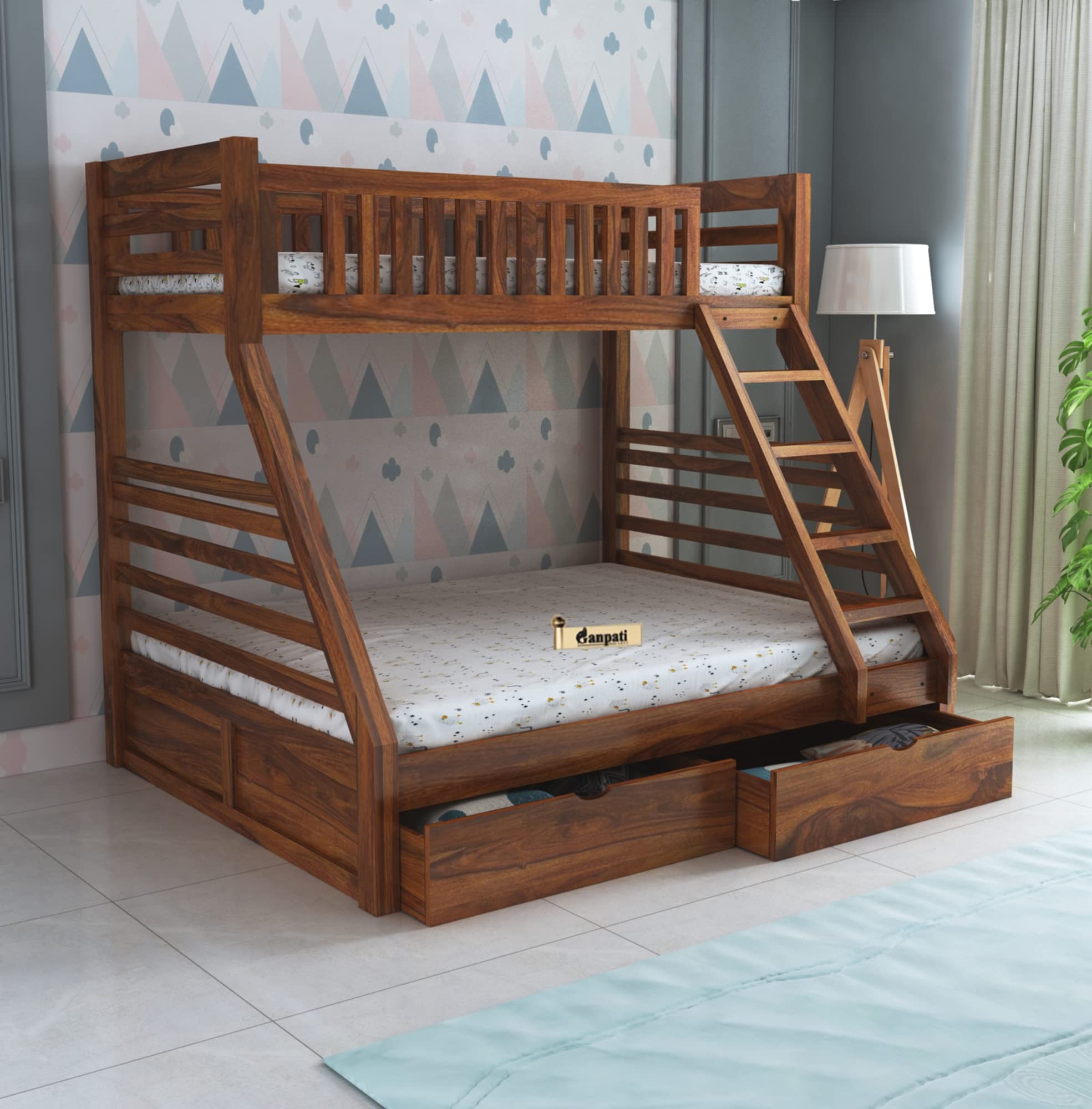 Ganpati Arts Sheesham Wood Italian Bunk Bed Twin Over Bed with Ladder Wooden Bunk Bed with 2 Drawer Storage for Bedroom Living Room and Home (Natural Finish) 1 Year Warranty-image-29