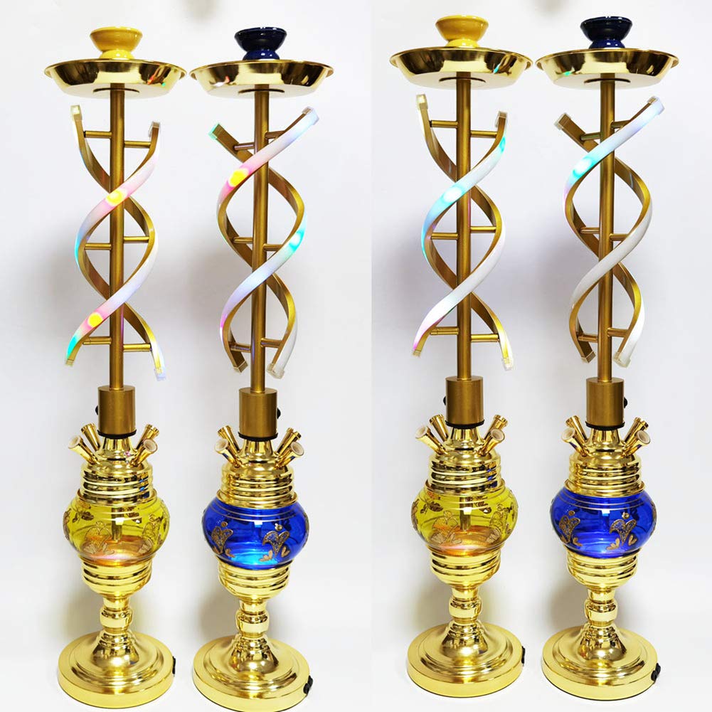 Shisha Set, Premium Shisha Set aus Aluminiumlegierung mit 4 Silikonschläuchen und LED-Licht - Ceremic Bowl Carbonera, Gelb