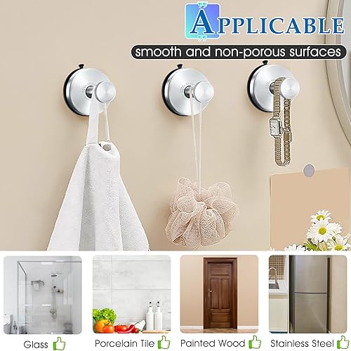 Miniatura 10 de WAYCOM Ganchos de ventosa para ducha, 2 ganchos para toalla para pared de baño, ganchos de ducha de acero inoxidable al vacío SUS304 para baño,