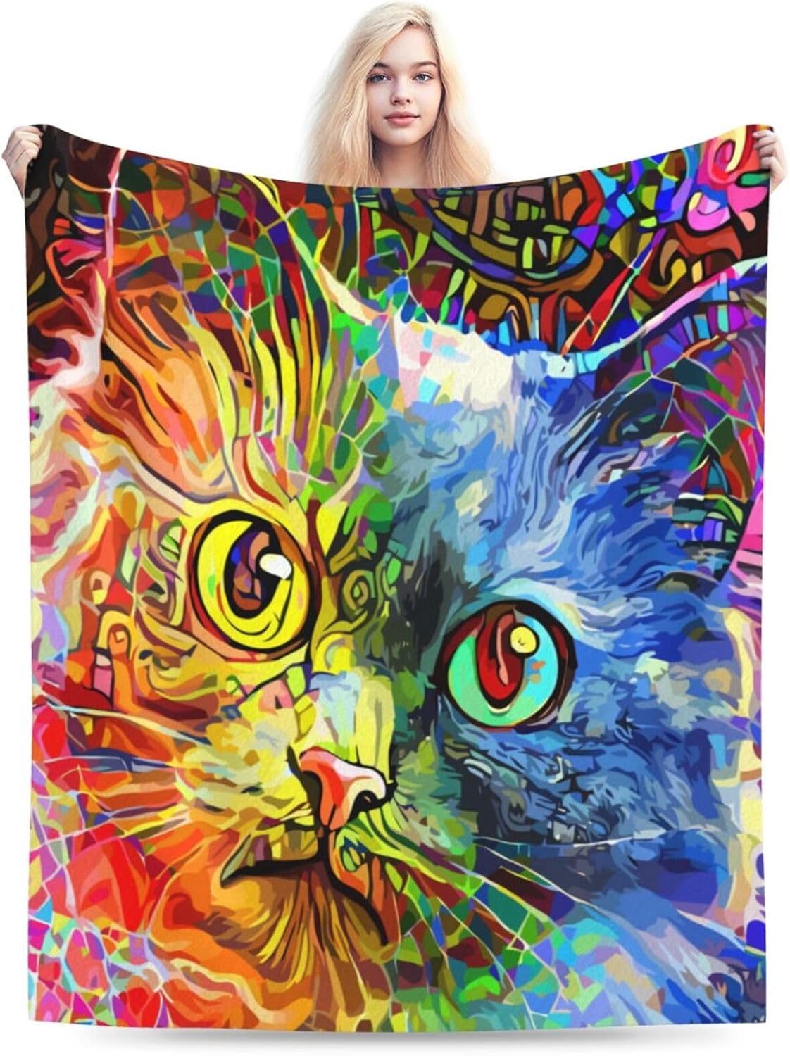 Abstractionist Cat Throw Blanket 60"x50" Super Soft Flannel Blanket Fuzzy Cozy Blanket