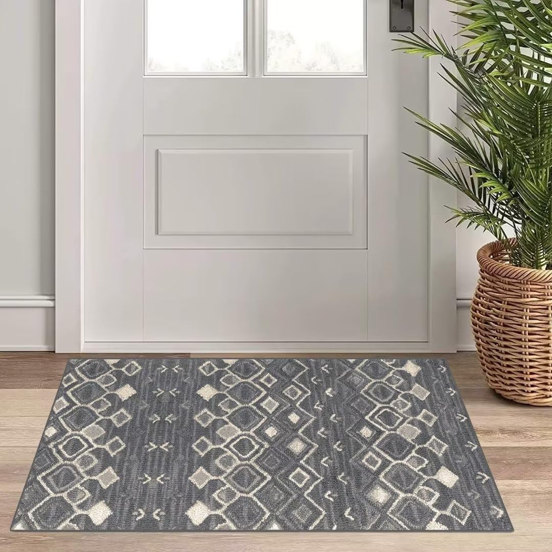 Waschbarer Läufer Flur 50x120cm Schwarz Grau Rutschfest Küchenteppich Lang