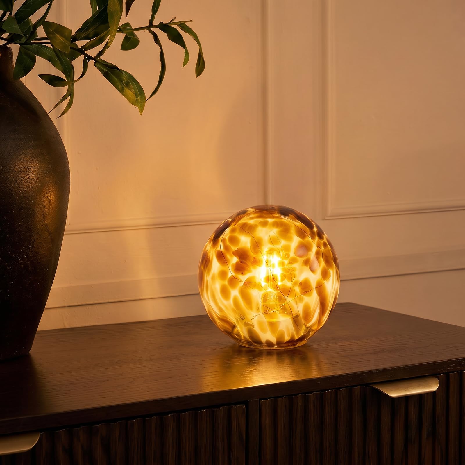 OHS Confetti Sphere Glass Lamp Bedside Light Night Lamp Touch Lights, Brown