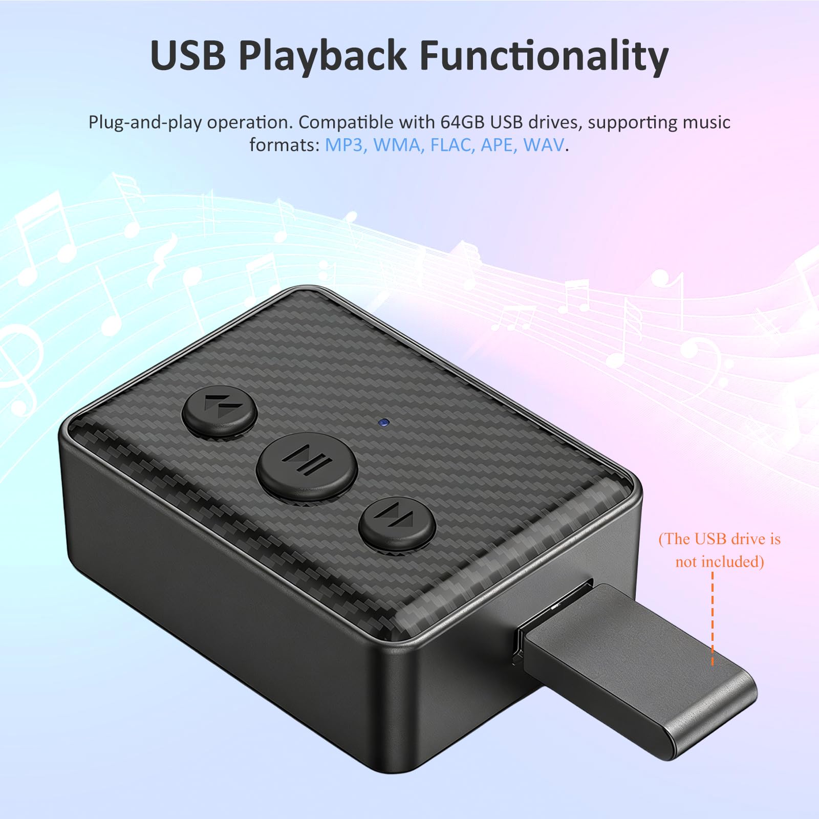 Bluetooth Audio Receiver Adaptador Bluetooth 5.4 con Salida AUX/RCA y Control de Volumen, Reproducción USB, para Coche & Hogar, Sonido HiFi, Incluye Cable Audio