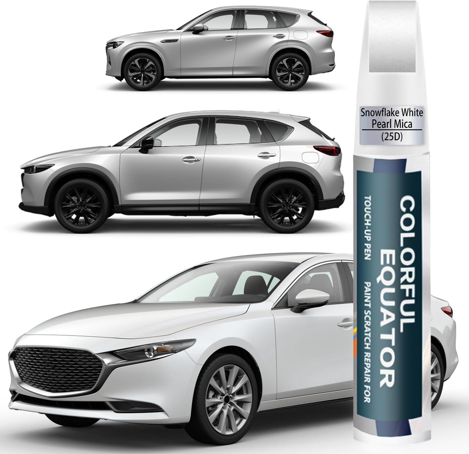 Touch Up Paint(25D/26G Snowflake White Pearl Tricoat) for Mazda, Car Paint Pen Scratch Repair Two-In-One Touch Up Paint, Premium Car Scratch Remover for Deep Scratches