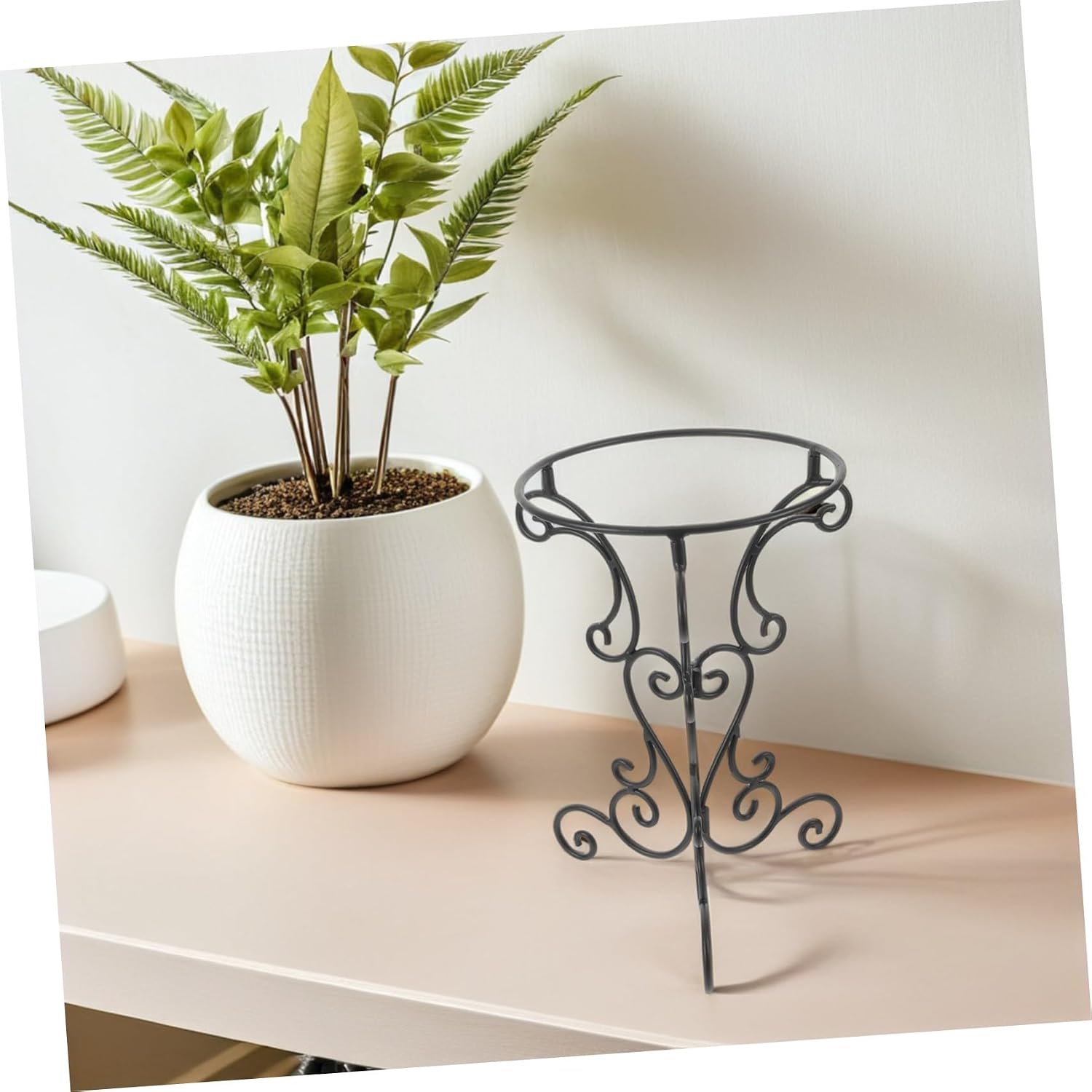 UPKOCH Garden Bird Bath Base Stand with Metal Sphere Holder, Outdoor Gazing Globe Display Pedestal for Patio Bird Water Bowl, Wrought Metal Dark Birdbath Bowl Stand