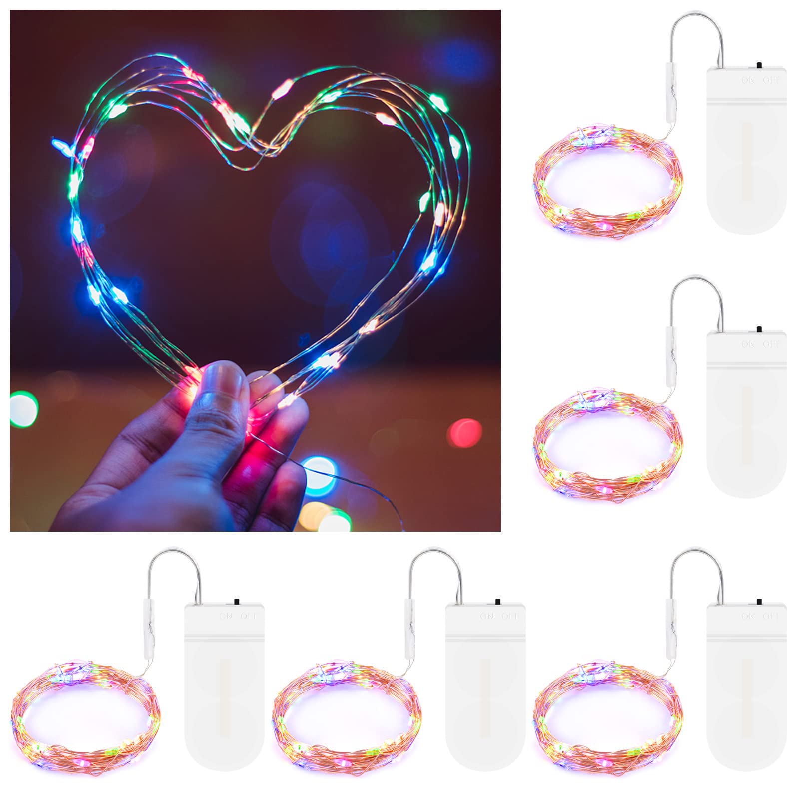 BROTOU LED String Lights, 2M 20 LED Battery Operated Fairy Lights, Waterproof Silver Plated Copper Wire Lights for in/Outdoor Decor, Christmas, Halloween, Valentine, Birthday (Multicolor, 5 Pack) — image 1