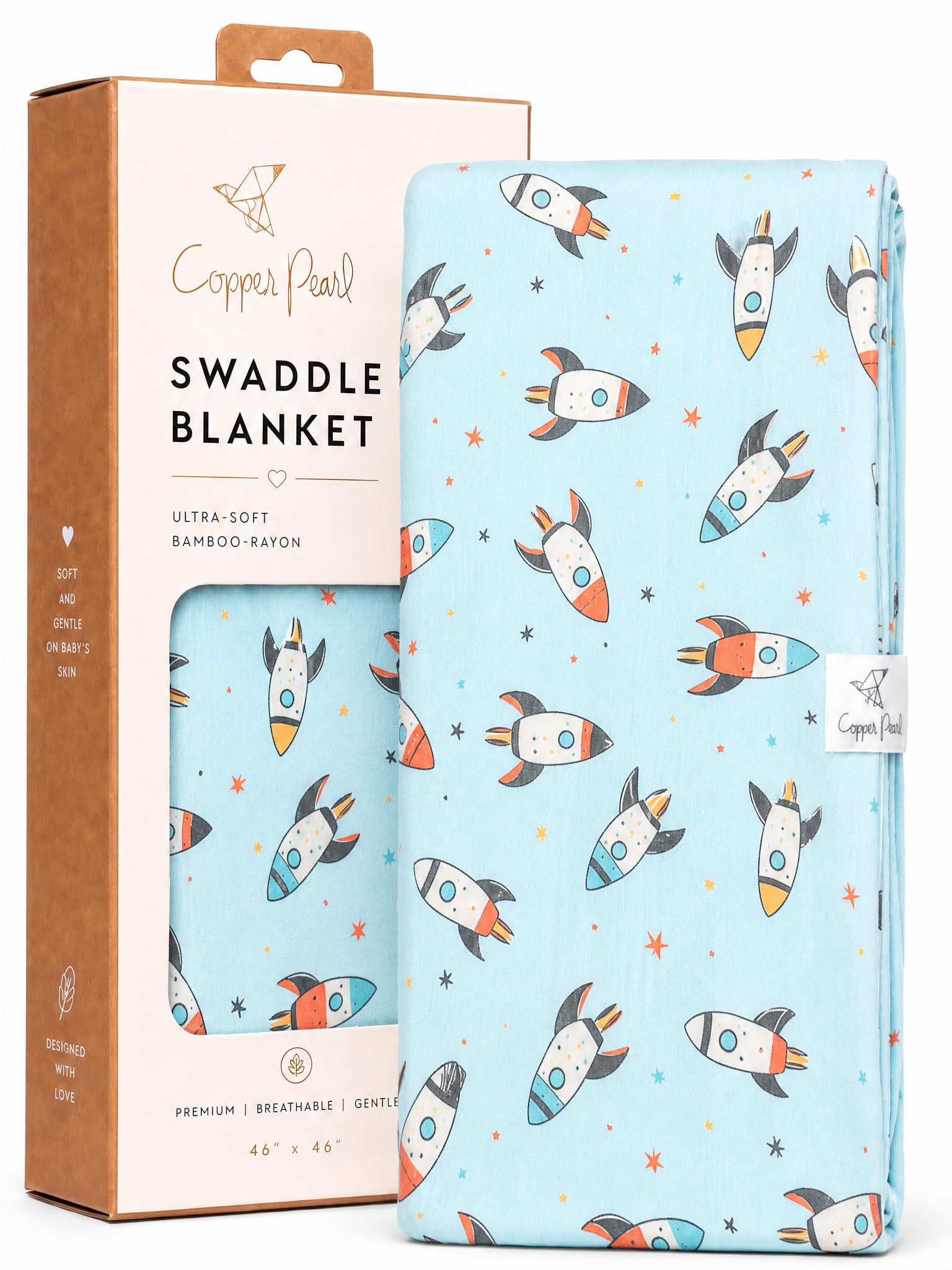 Copper Pearl Swaddle Blankets for Newborns | Soft Stretchy Receiving Blankets for Boys and Girls | Large 46 x 46 Inch Baby Blankets | Lightweight and Breathable Swaddles |Rocketeer Bamboo Swaddle