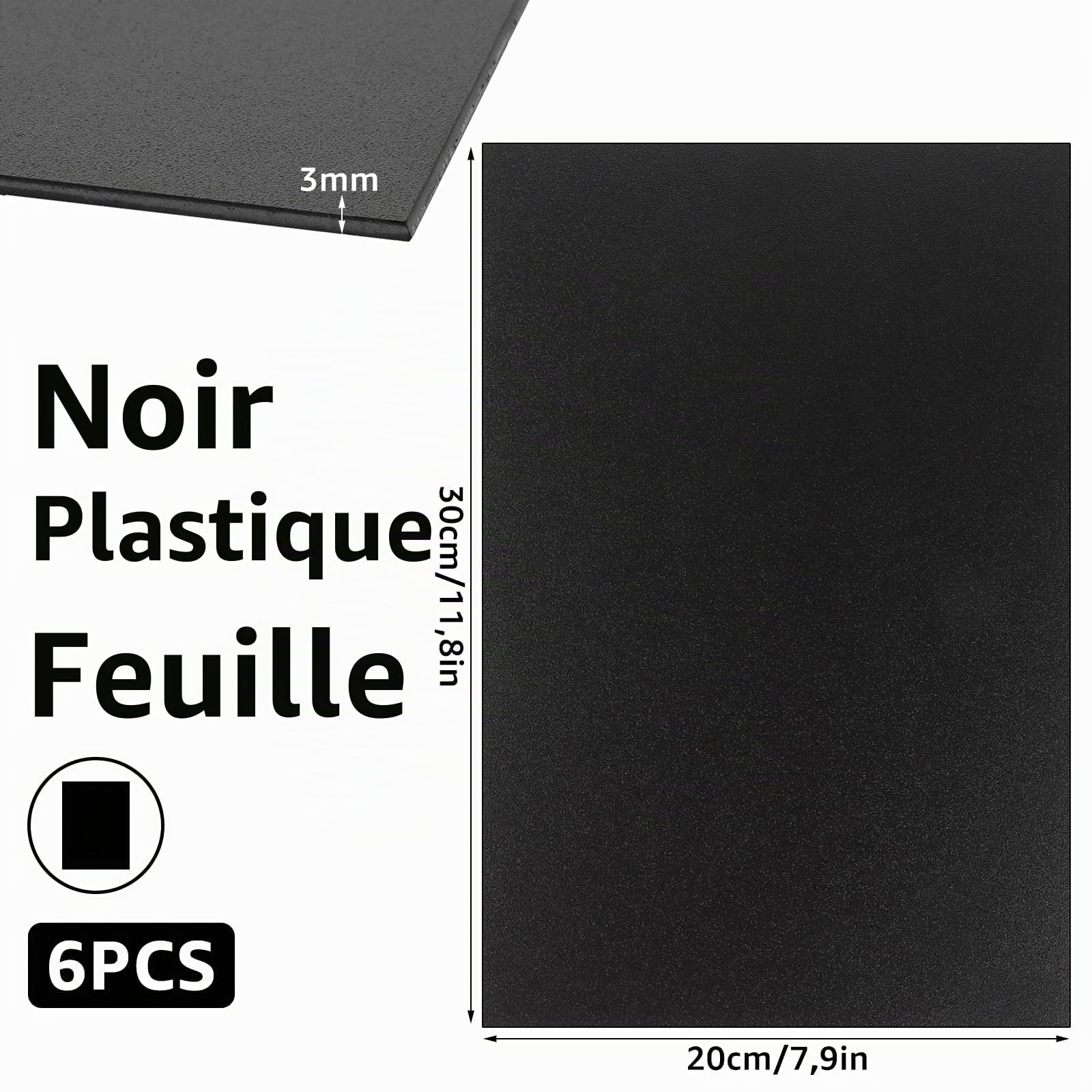 YAYODS Lot de 6 Plaque Plastique ABS Noire 30 x 20 cm - Feuille Plastique Épaisseur 3 mm - Panneau Polystyrène Rigide pour Modélisme, Thermoformage, Décoration et Bricolage DIY