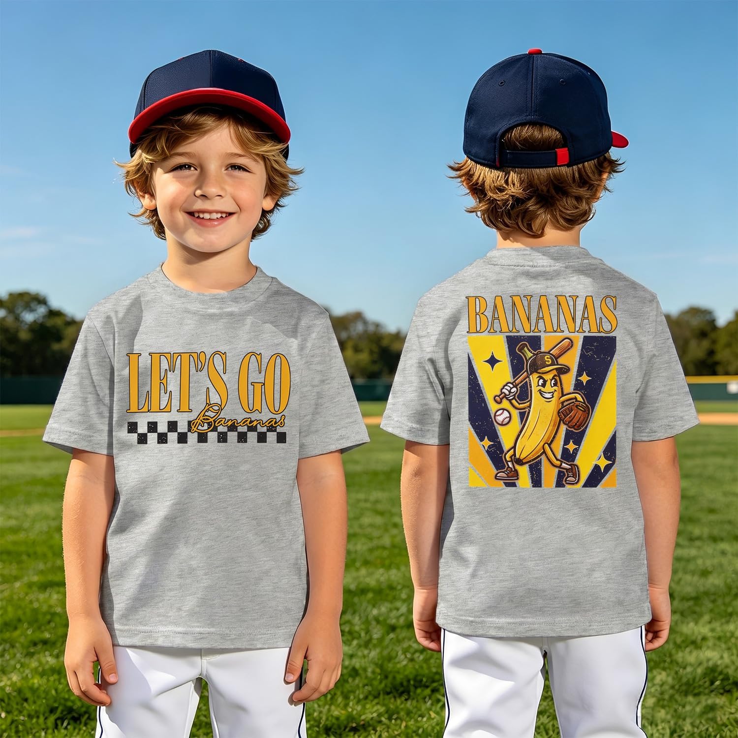 Ritatte Toddler Boys Bananas Baseball Shirts Kids Banana Graphic Tee Team Fan T-Shirt Game Day Short Sleeve Top