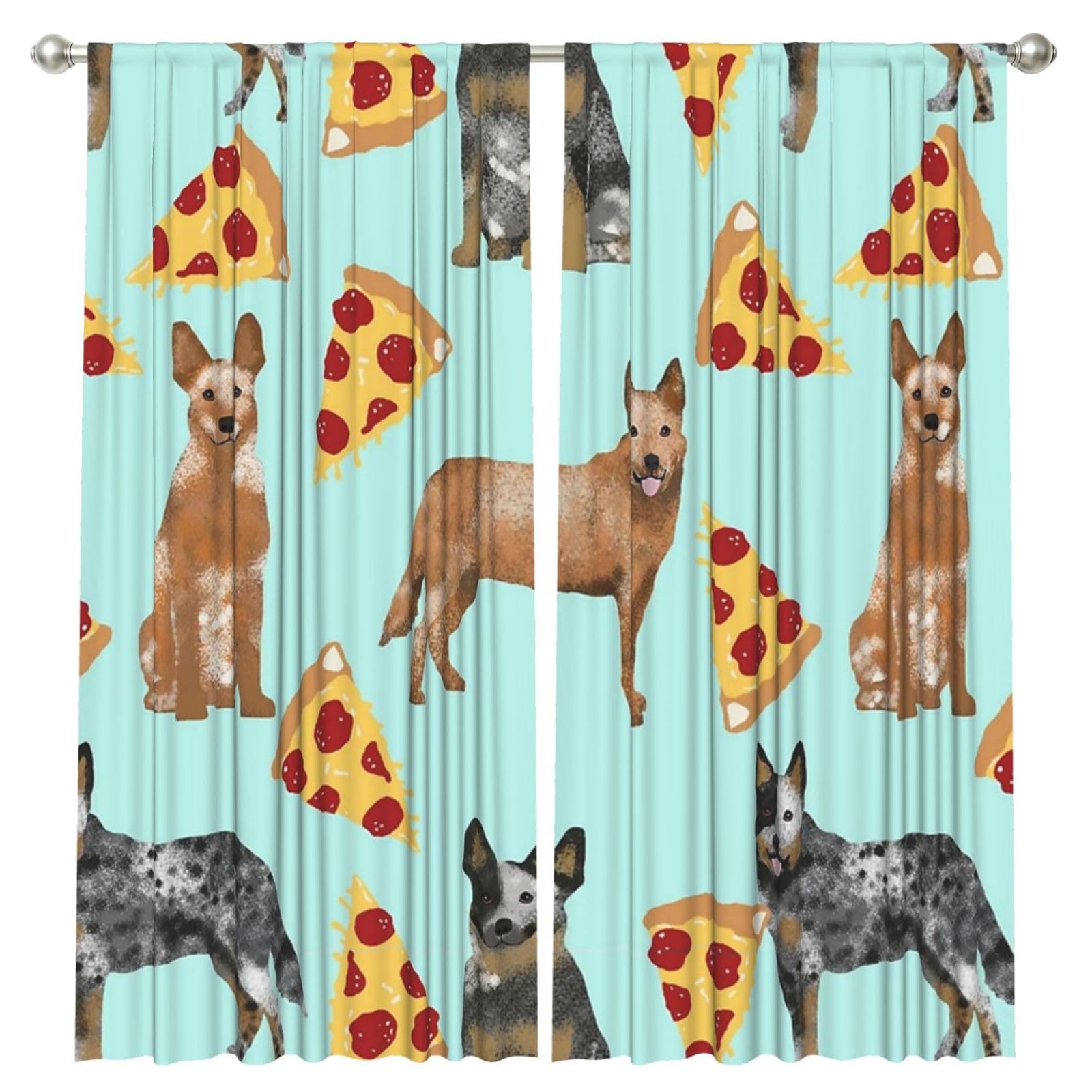 InOmak Australian Cattle Dog Blue And Red Heelers And Pizzas, 2 Panels Window Curtains 52 x 84 Inch Blackout Curtains for Living Room Bedroom