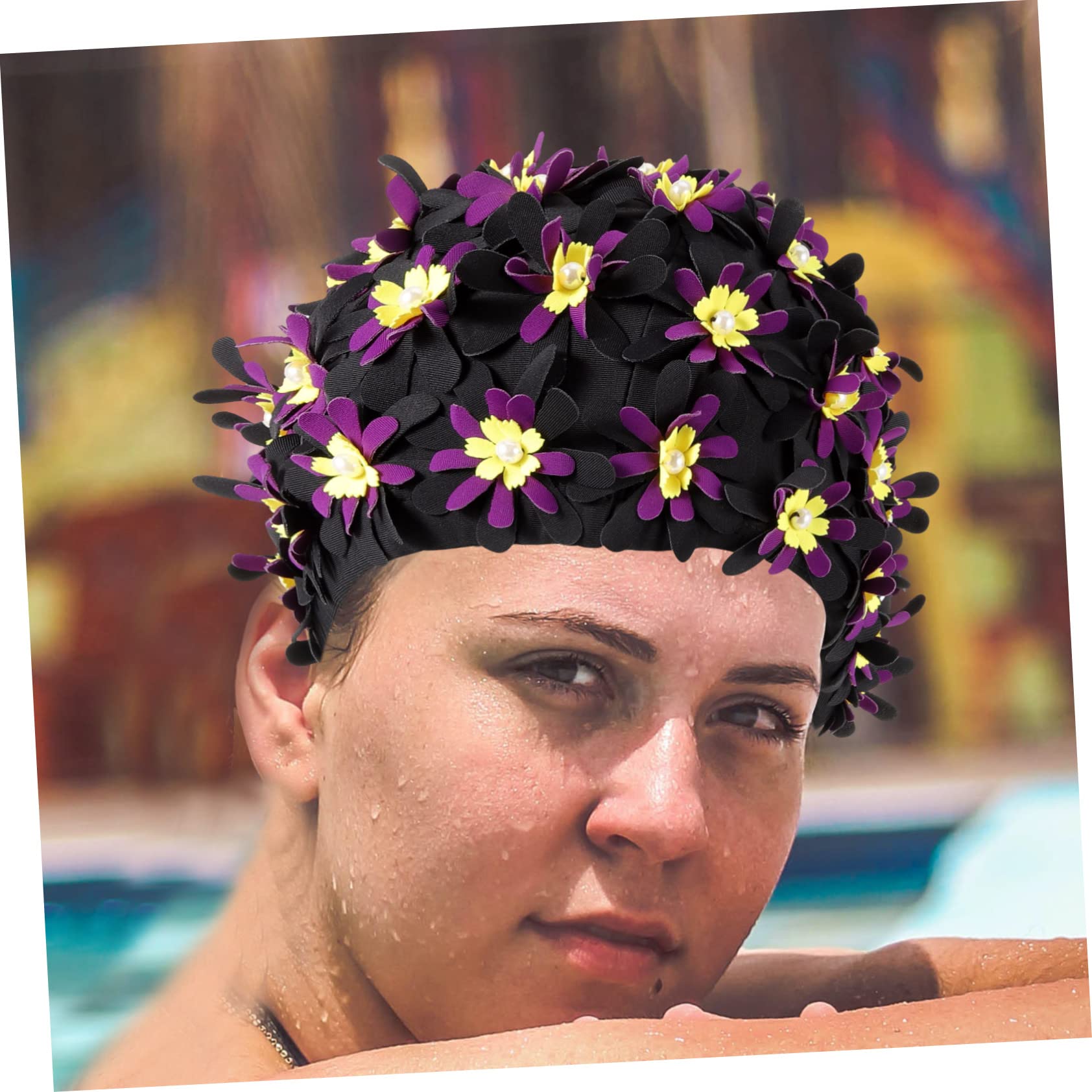 UPKOCH 3 Piezas Gorro de Natación Mujeres con Floral Elástico y Antideslizante Cabello Protección