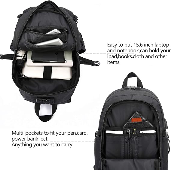 WENIG Anti-Theft Travel Laptop Backpack with USB Charging Port Lock,Water Resistant Slim Work Computer Bag for Men College Bookbags Fits 15.6 Inch Laptop