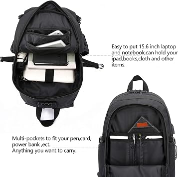 WENIG Anti-Theft Travel Laptop Backpack with USB Charging Port Lock,Water Resistant Slim Work Computer Bag for Men College Bookbags Fits 15.6 Inch Laptop