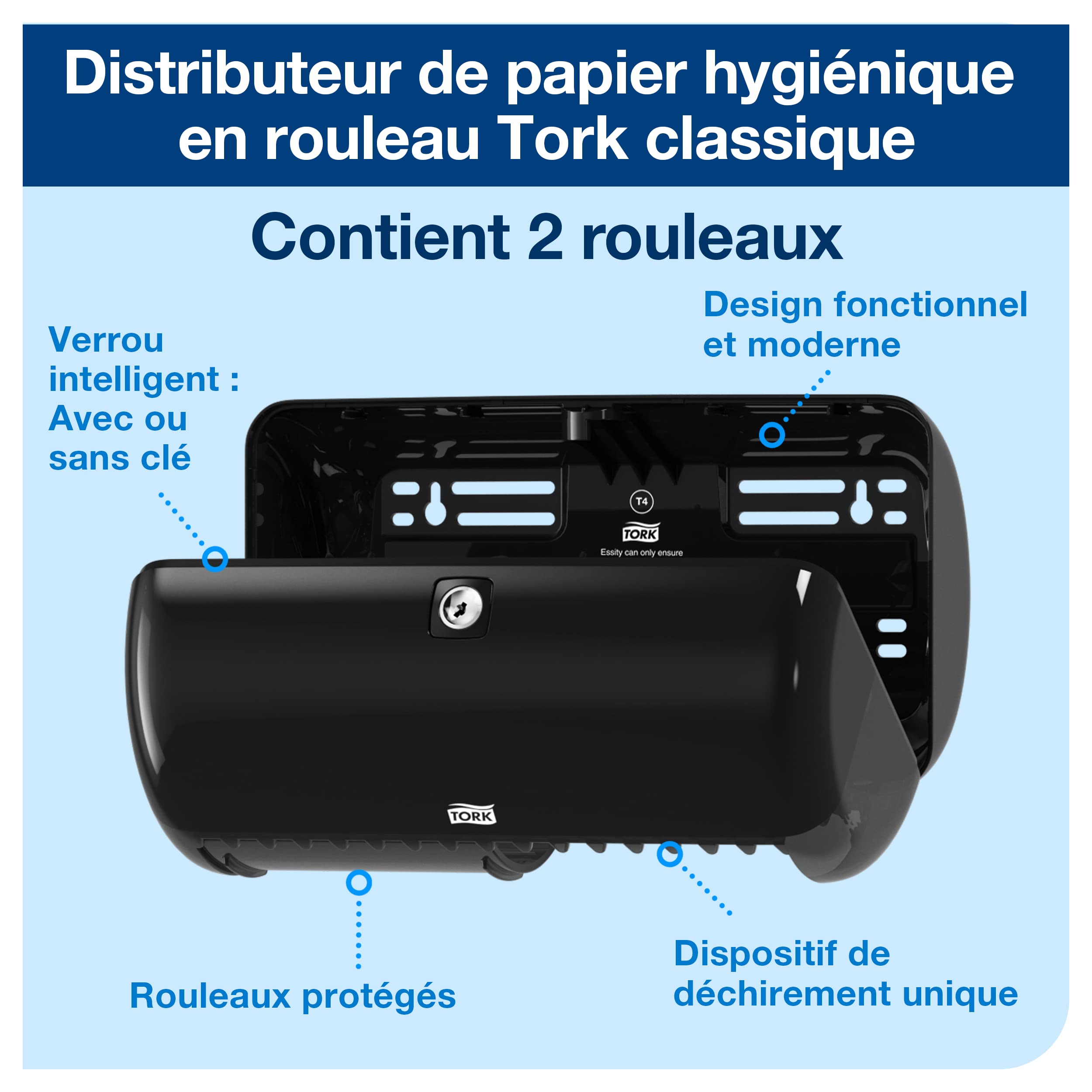 Tork Distributeur murale pour Papier Toilette Rouleau noir T4, compact, gamme Elevation, 557008