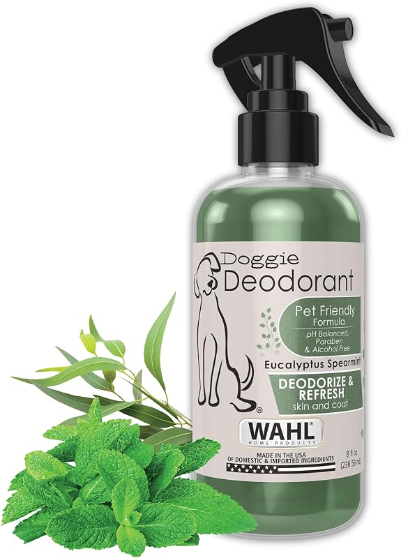Wahl USA Pet Deodorant Spray for Dogs, Eucalyptus Spearmint, 8 oz | Deodorize And Refresh Yours Dogs Coat And Skin Between Baths For A Clean-Smelling Pet – Model 820011A