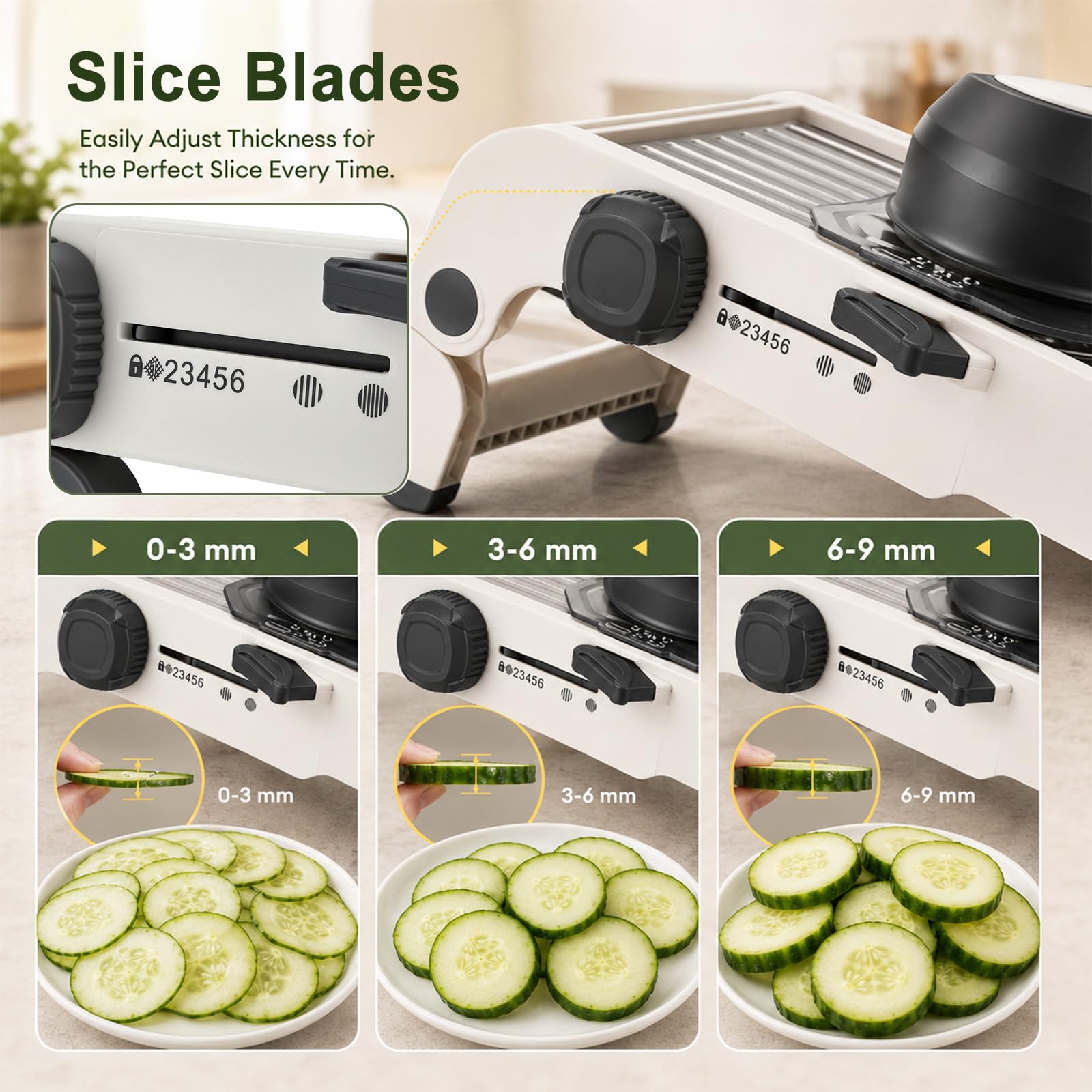 Gemüsehobel Edelstahl 304, Profi Mandoline Küchenhobel mit 1-6 mm Schnittstärke, Kein Klingenwechsel, Leichte Reinigung, Klappbare Gemüseschneider für Kartoffeln, Gurke, Zwiebel