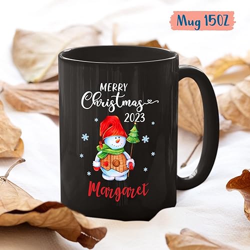 Miniatura 5 de Taza personalizada de Feliz Navidad 2023, taza de cerámica personalizada de muñeco de nieve con nombre, regalo de taza de Navidad para hombres y