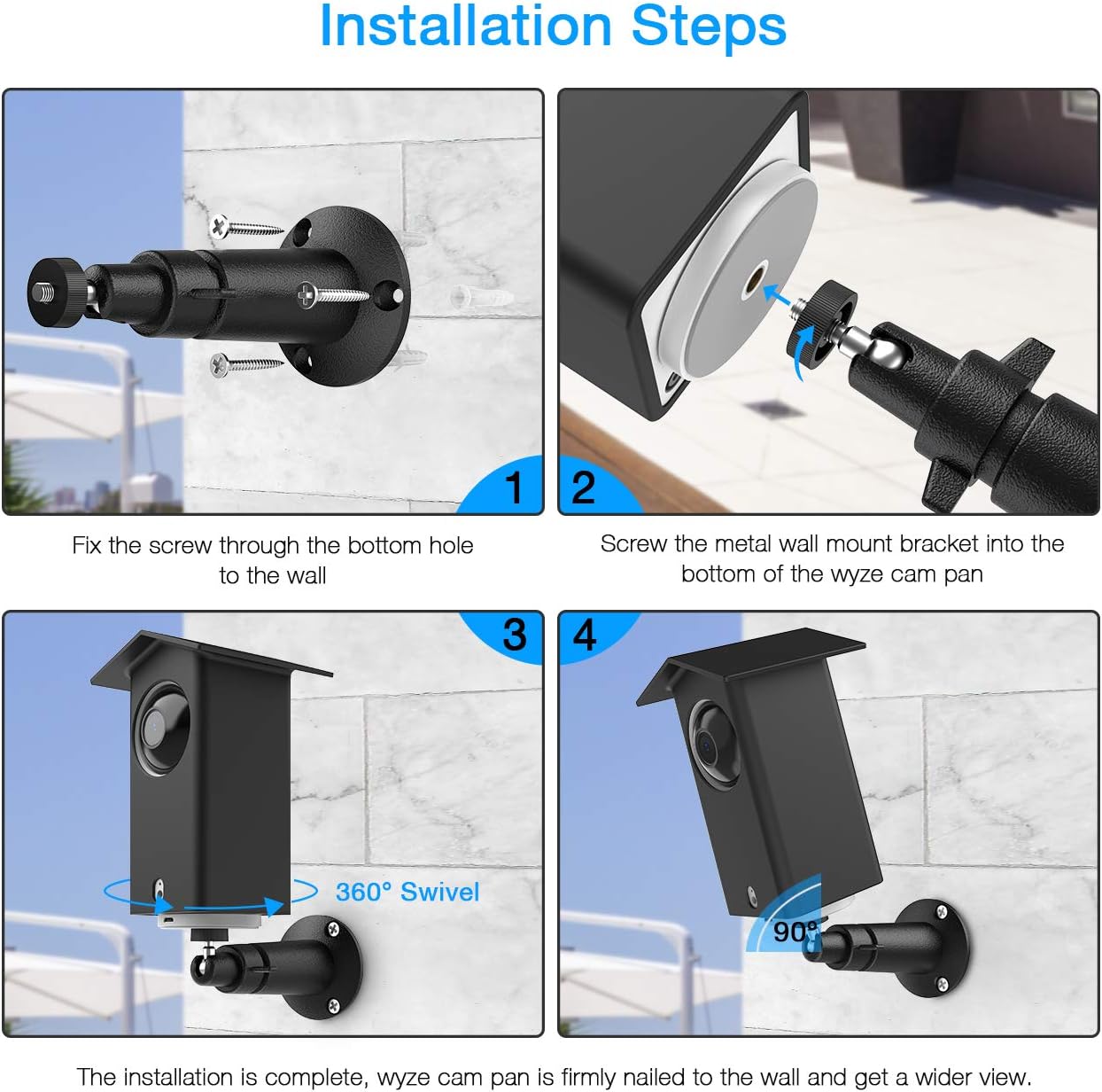 HOLACA Real Water Resistant Protective Case + Metal Wall Mount Bracket for Wyze cam pan,Suitable for Indoor and Outdoor Use,Simple Installation(2Pack,Black)