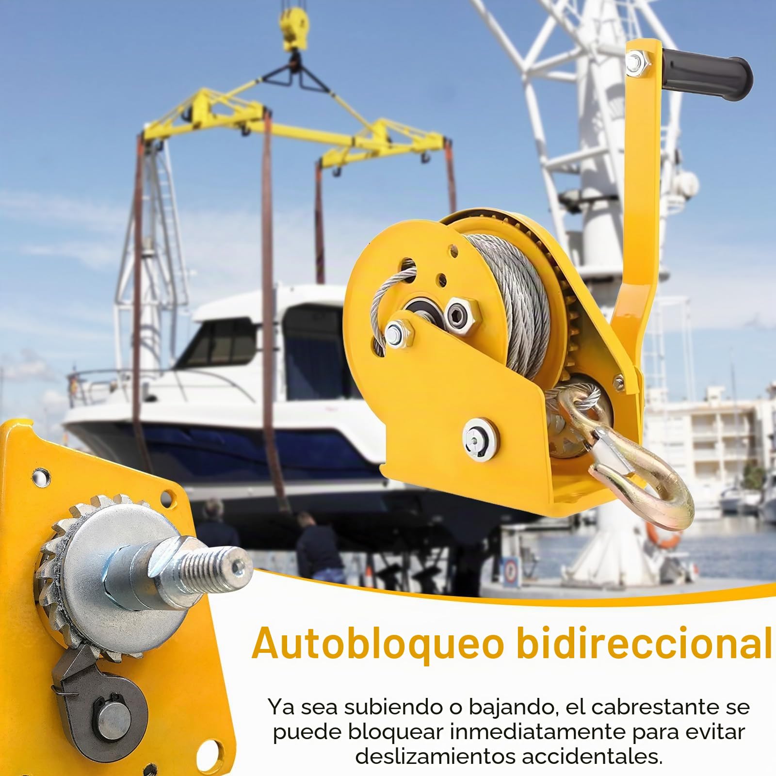 Cabrestante Manual, Fuerza Portante Máx 500kg, Cabrestante De Cable Manual Con Cable De Acero De 10 M Y Gancho Bloqueo De Retorno Agarre Antideslizante Para TraccióN Y Elevación