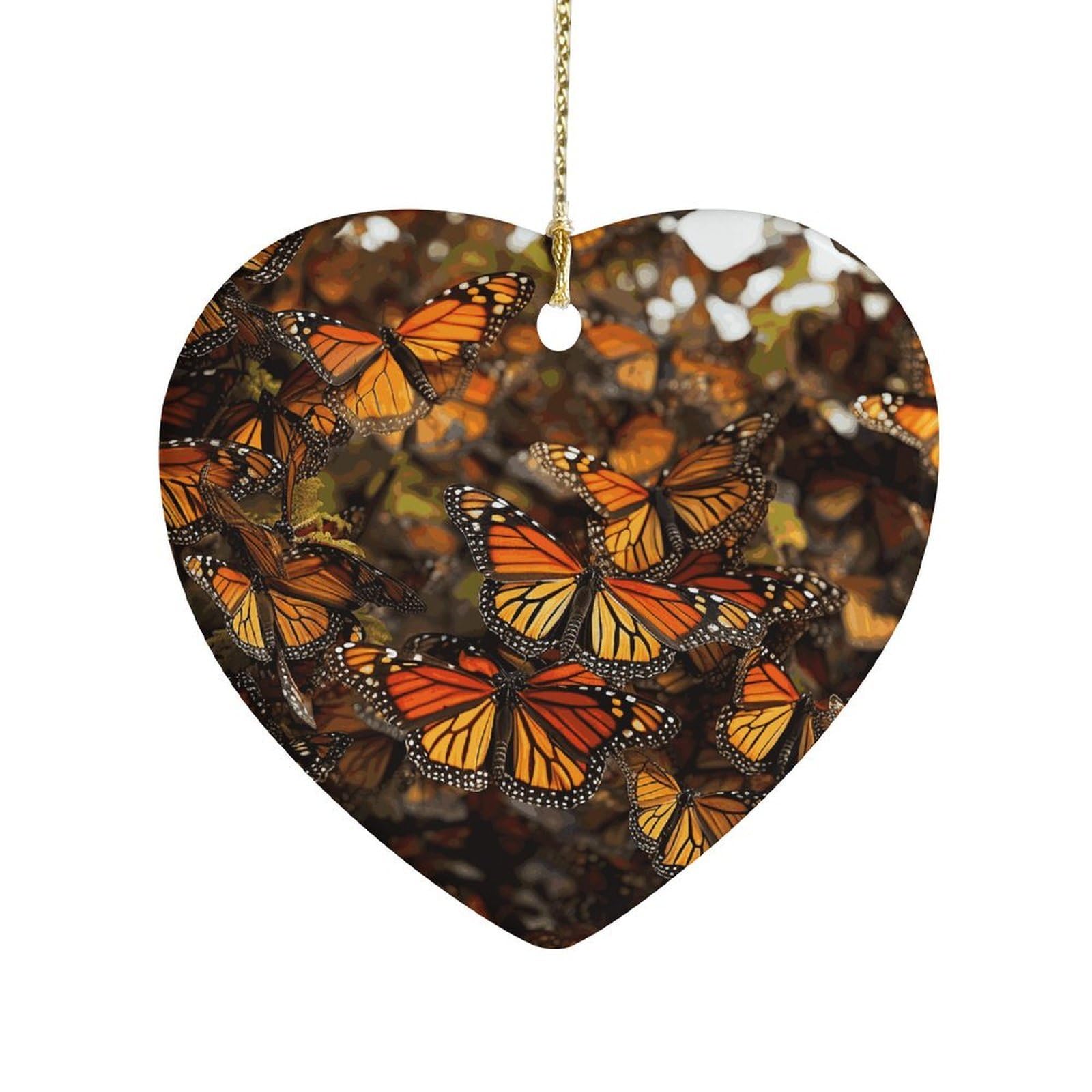 Monarch Butterflies Heart Ornament Precious Heart-Shaped Pendant Idea Ceramic Ornaments with Gold String Personalized Heart Shaped Decoration for Outdoor Party Love