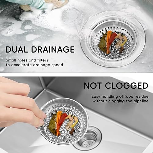 Miniatura 4 de Colador de fregadero de cocina con adaptador, malla de malla de inserción flexible, colador de fregadero de acero inoxidable 304, colador de