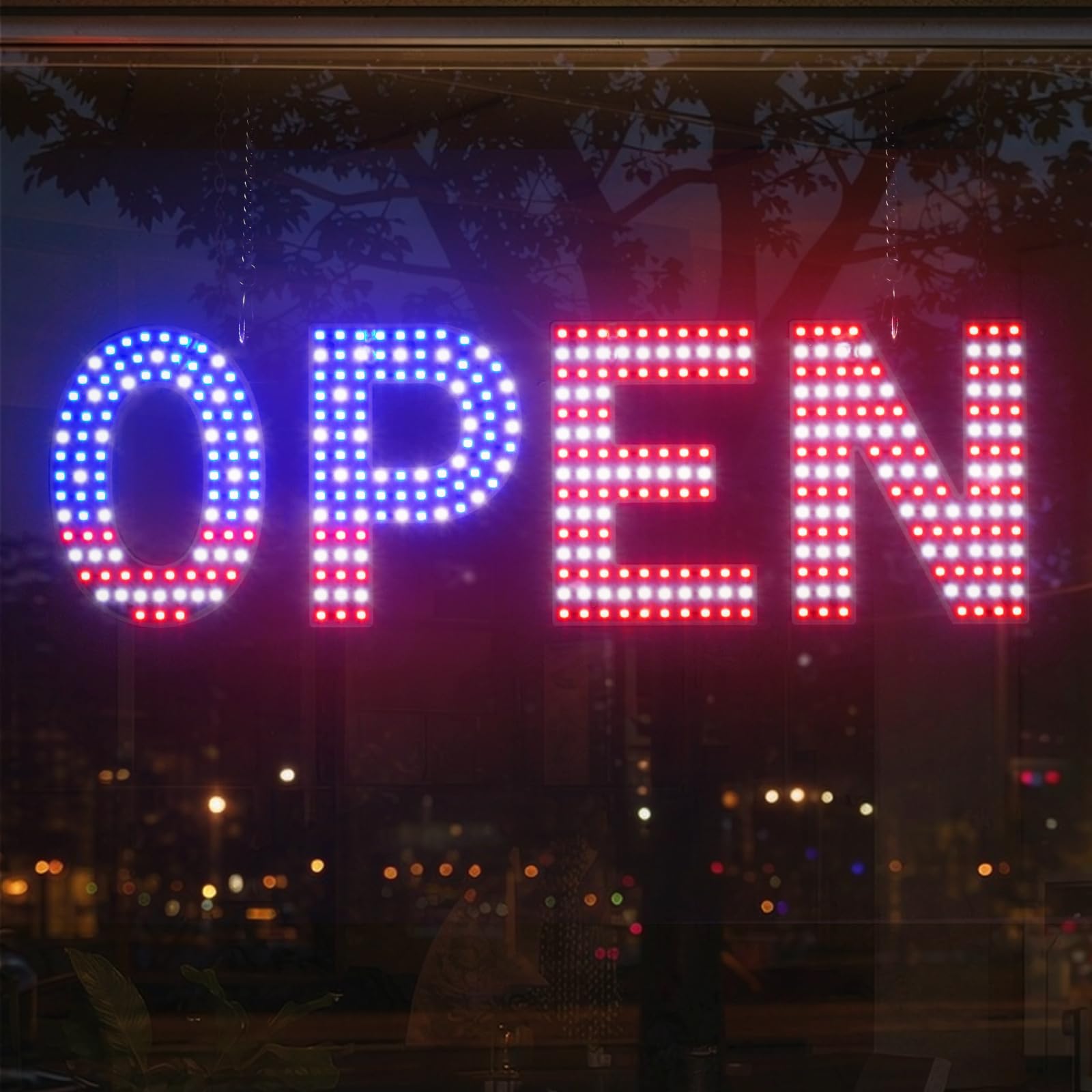 US Flag LED Open Signs 16”x5”,Bright Dimmable Flash Light for Business