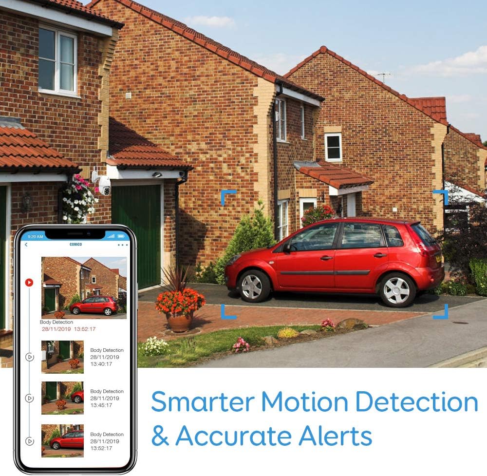 Security Camera Outdoor, 1080P WiFi Home Surveillance Camera with Phone App, PTZ IP Camera, Night Vision, IP65 Waterproof, 2Way Audio, Compatible with Alexa